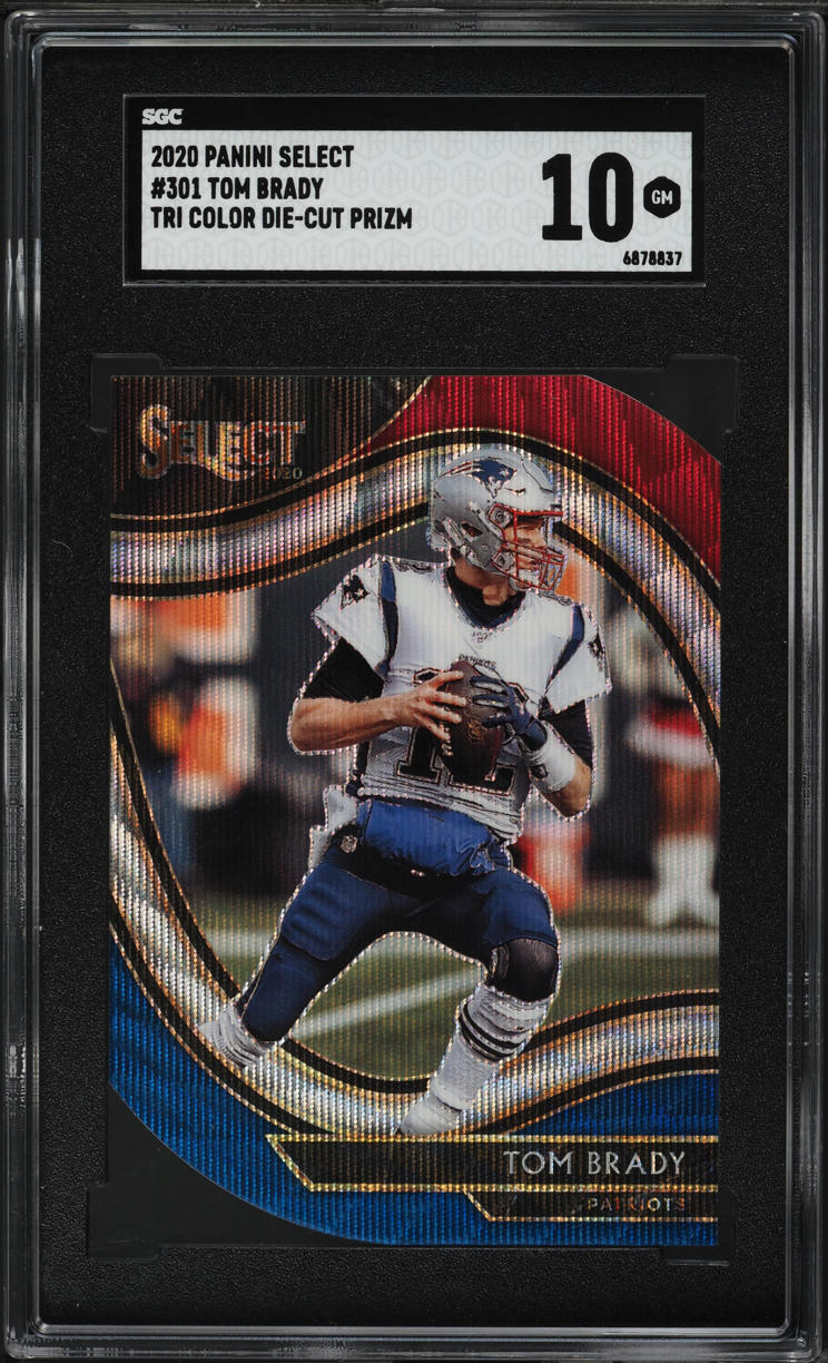 2020 Select Field Level Tri-Color Prizm Die-Cut Tom Brady #301 SGC 10 GEM MINT