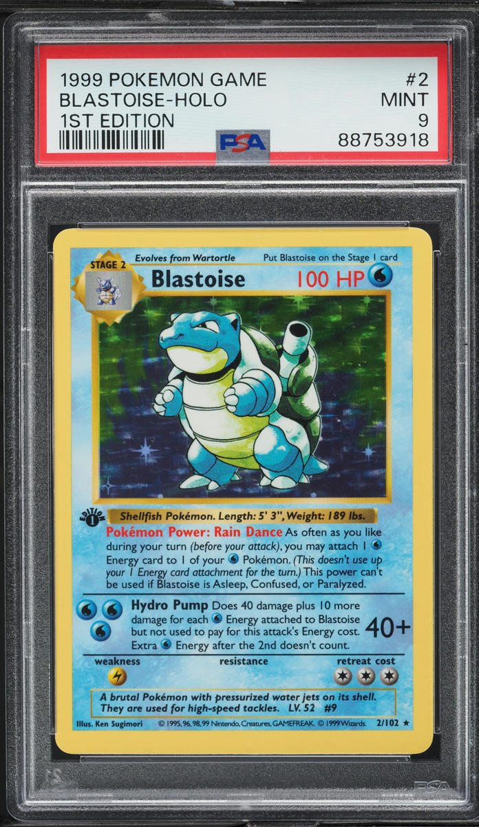 1999 Pokemon Base Set 1st Edition Shadowless Holo Blastoise #2 PSA 9 MINT