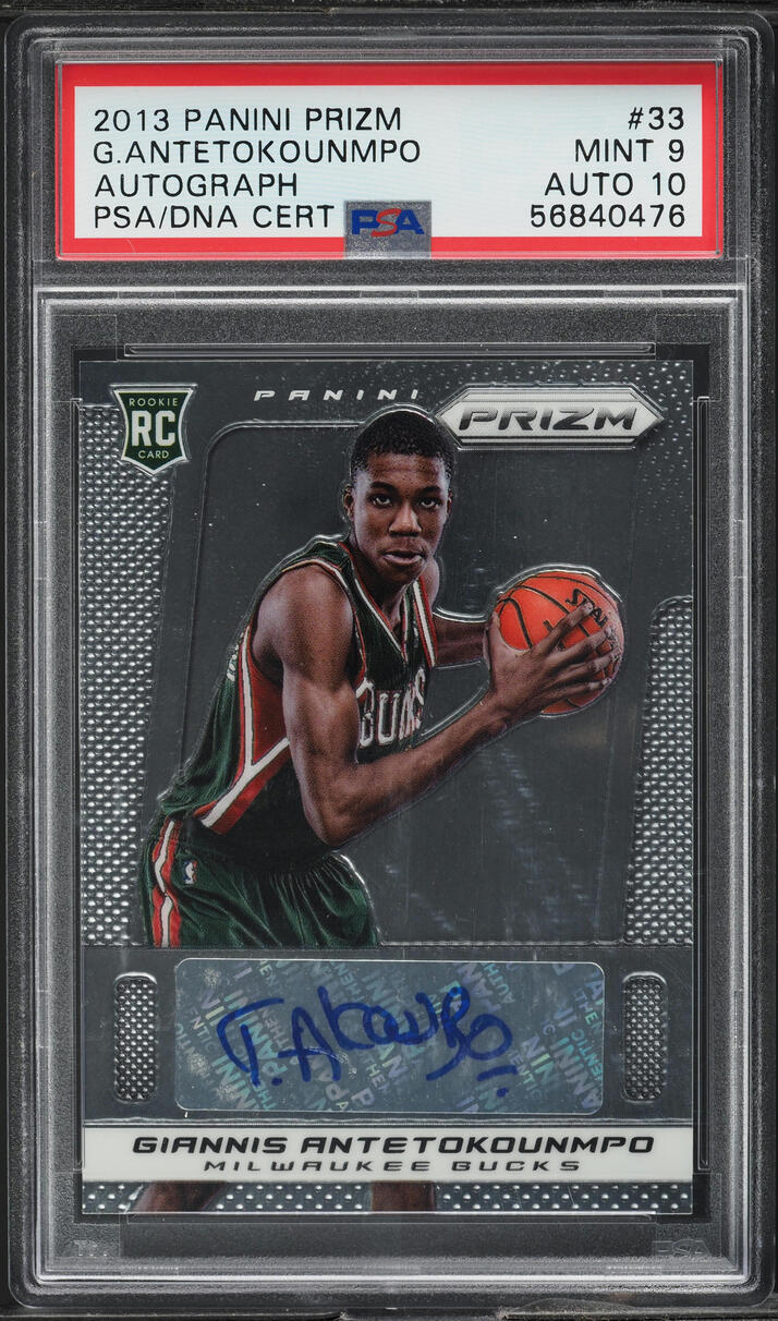 2013 Panini Prizm Giannis Antetokounmpo ROOKIE AUTO DNA 10 #33 PSA 9 MINT