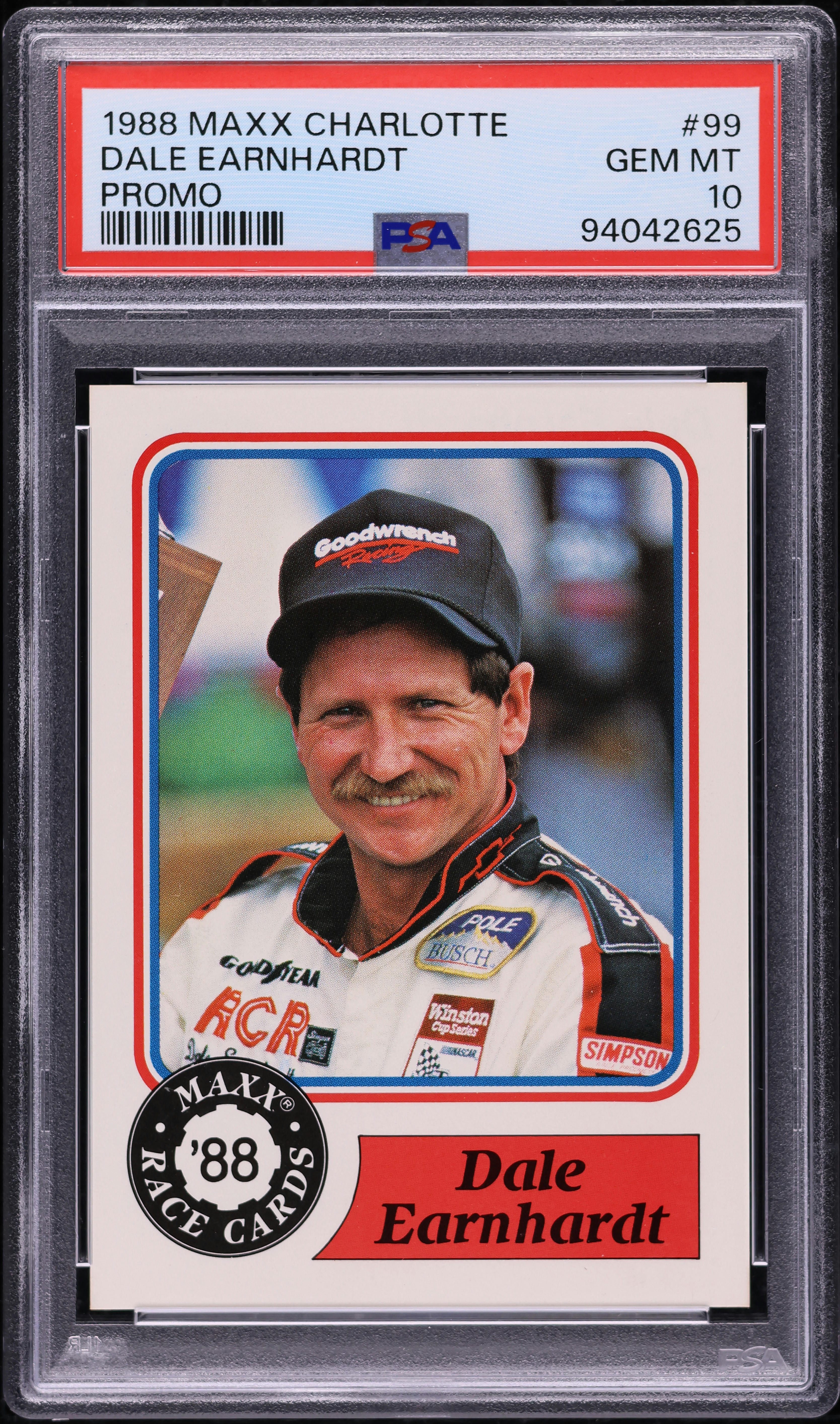 1988 Maxx Charlotte NASCAR Promo Dale Earnhardt ROOKIE #99 PSA 10 GEM MINT