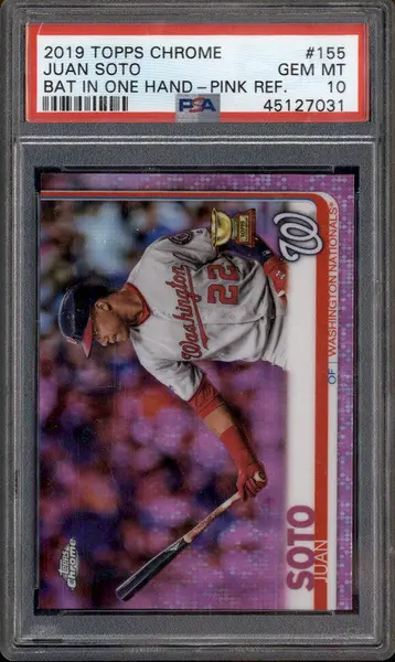 2019 Topps Chrome Bat In One Hand Pink Refractor #155 Juan Soto PSA 10