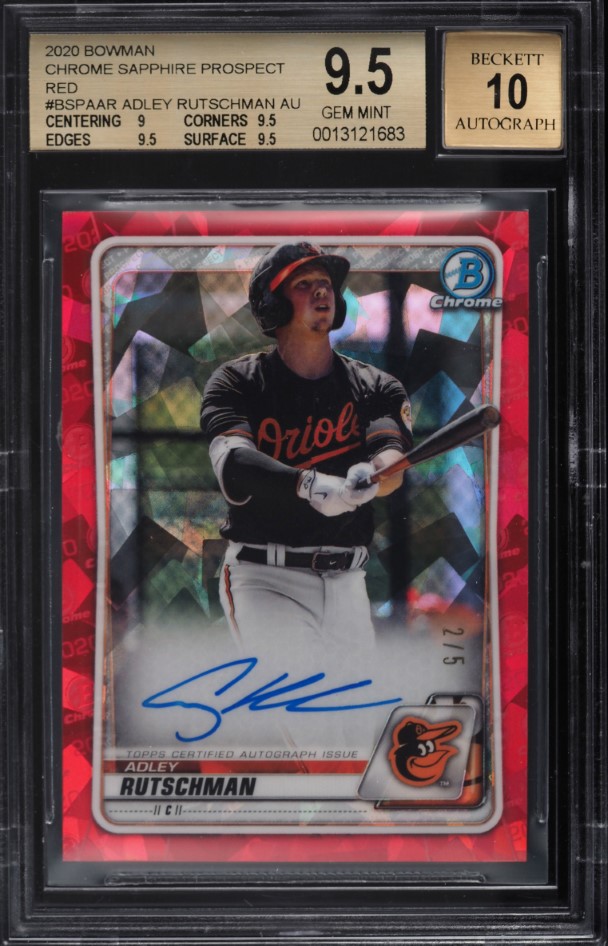 2020 Bowman Chrome Sapphire Red Adley Rutschman ROOKIE AUTO /5 #BSPA-AR BGS 9.5