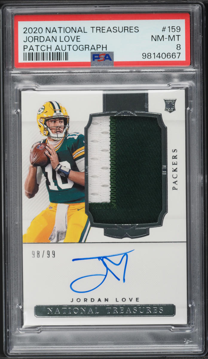 2020 National Treasures Jordan Love ROOKIE PATCH AUTO /99 #159 PSA 8 NM-MT