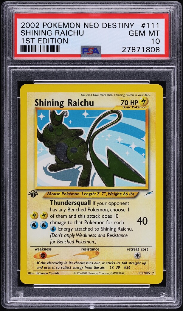 2002 Pokemon Neo Destiny 1st Edition Shining Raichu #111 PSA 10 GEM MINT