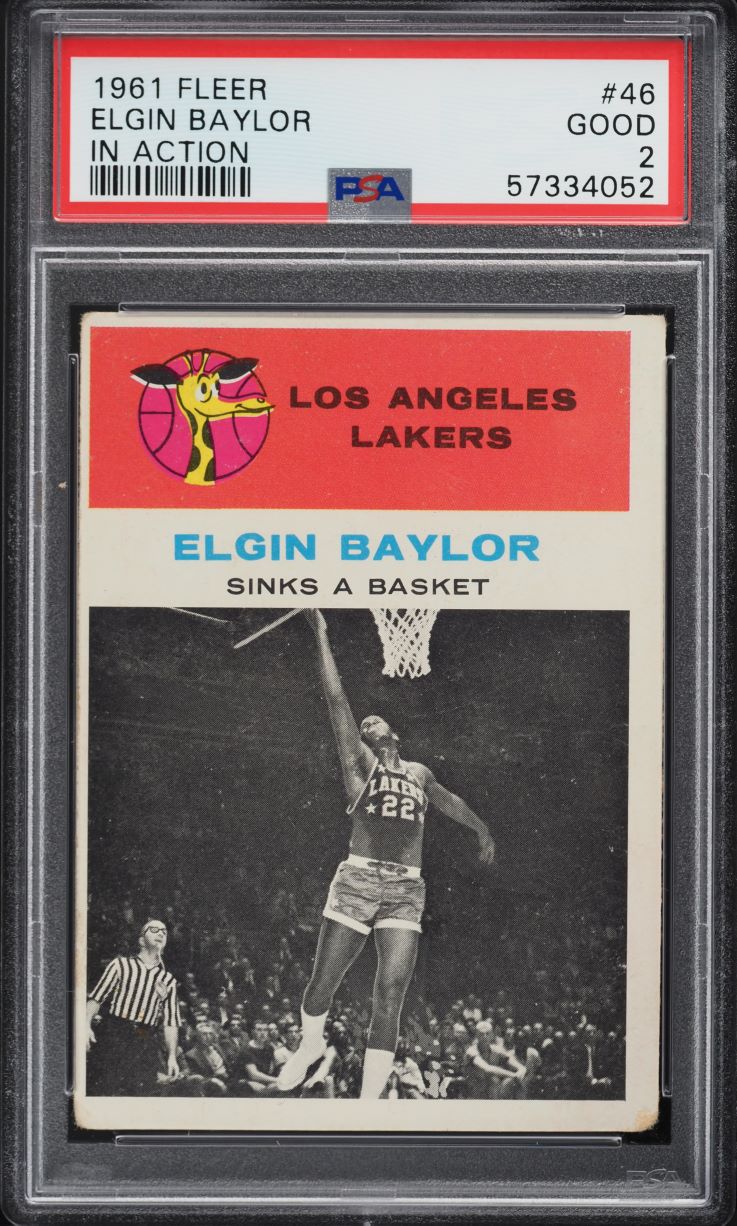1961 Fleer Basketball Elgin Baylor ROOKIE, IN ACTION #46 PSA 2 GD