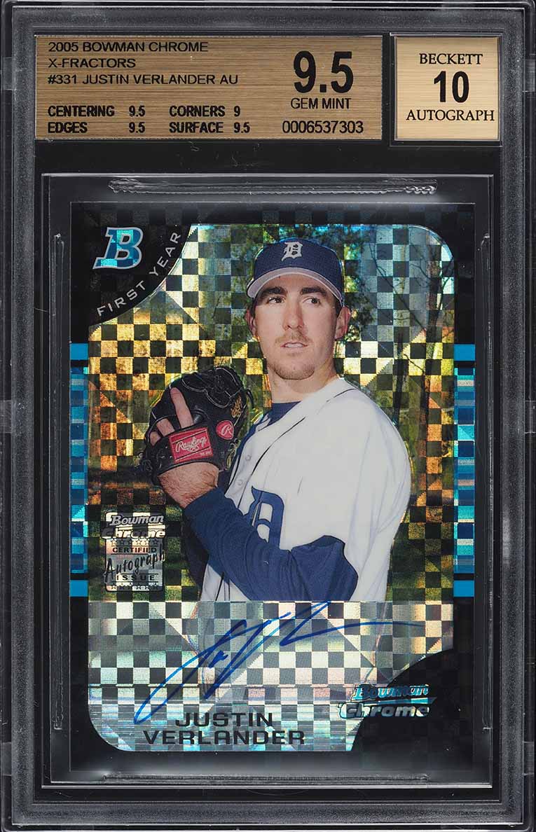 2005 Bowman Chrome Xfractor Justin Verlander ROOKIE AUTO /225 #331 BGS 9.5 GEM