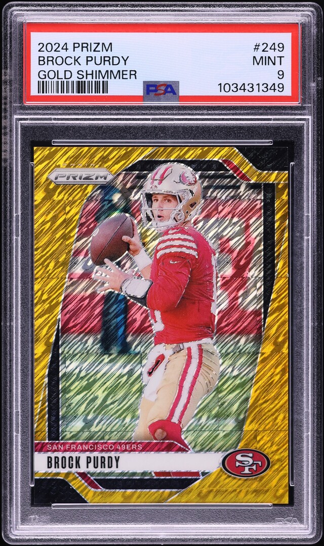 2024 Panini Prizm Gold Shimmer Brock Purdy /10 #249 PSA 9 MINT