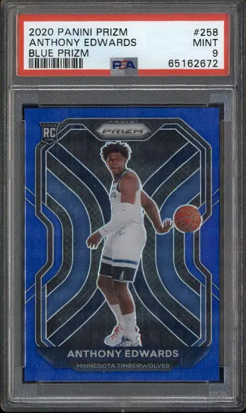 2020-21 Panini Prizm Blue Prizms #258 Anthony Edwards RC /199 PSA 9