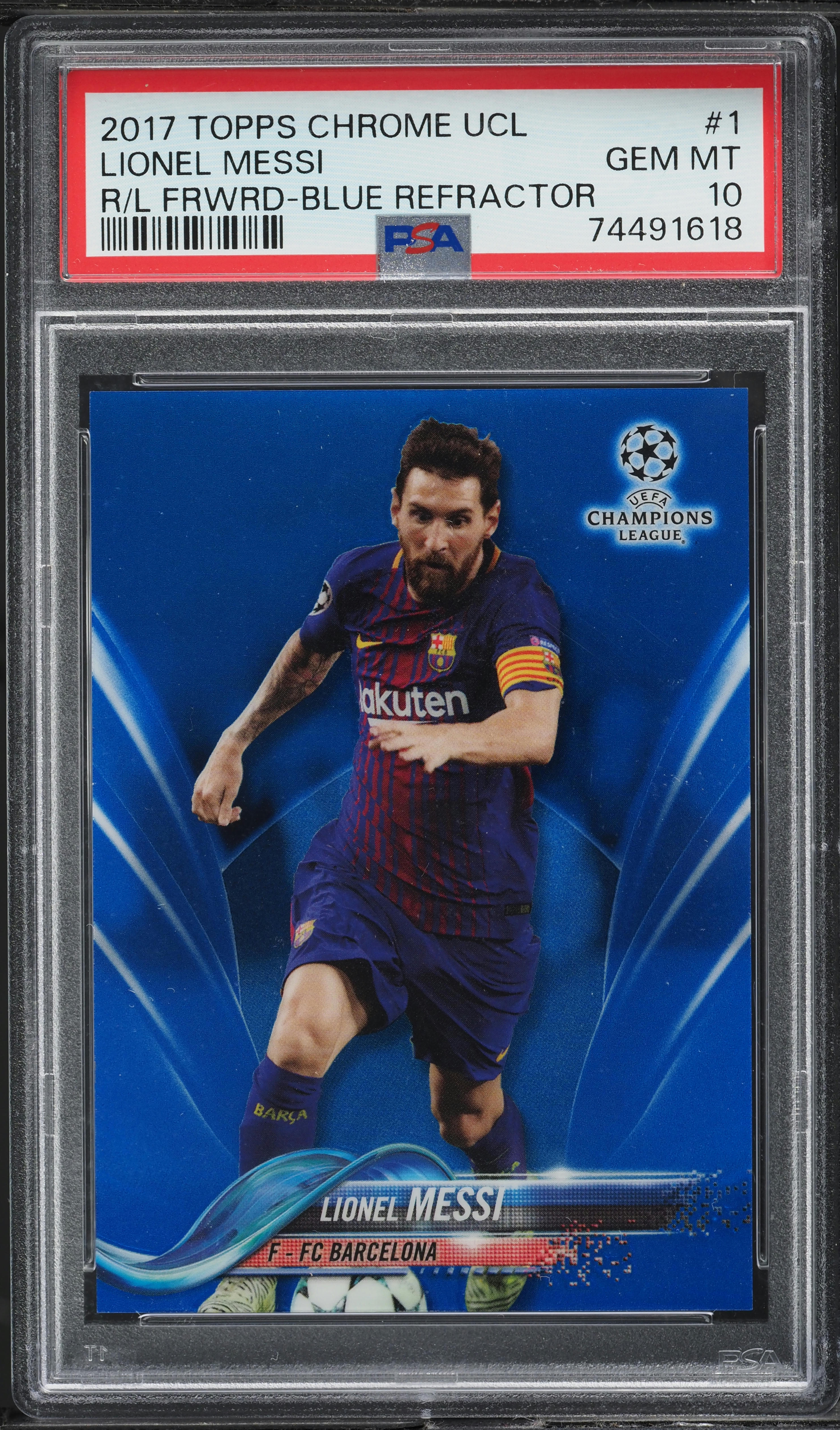 2017 Topps Chrome UEFA Blue Refractor Lionel Messi /150 #1 PSA 10 GEM MINT