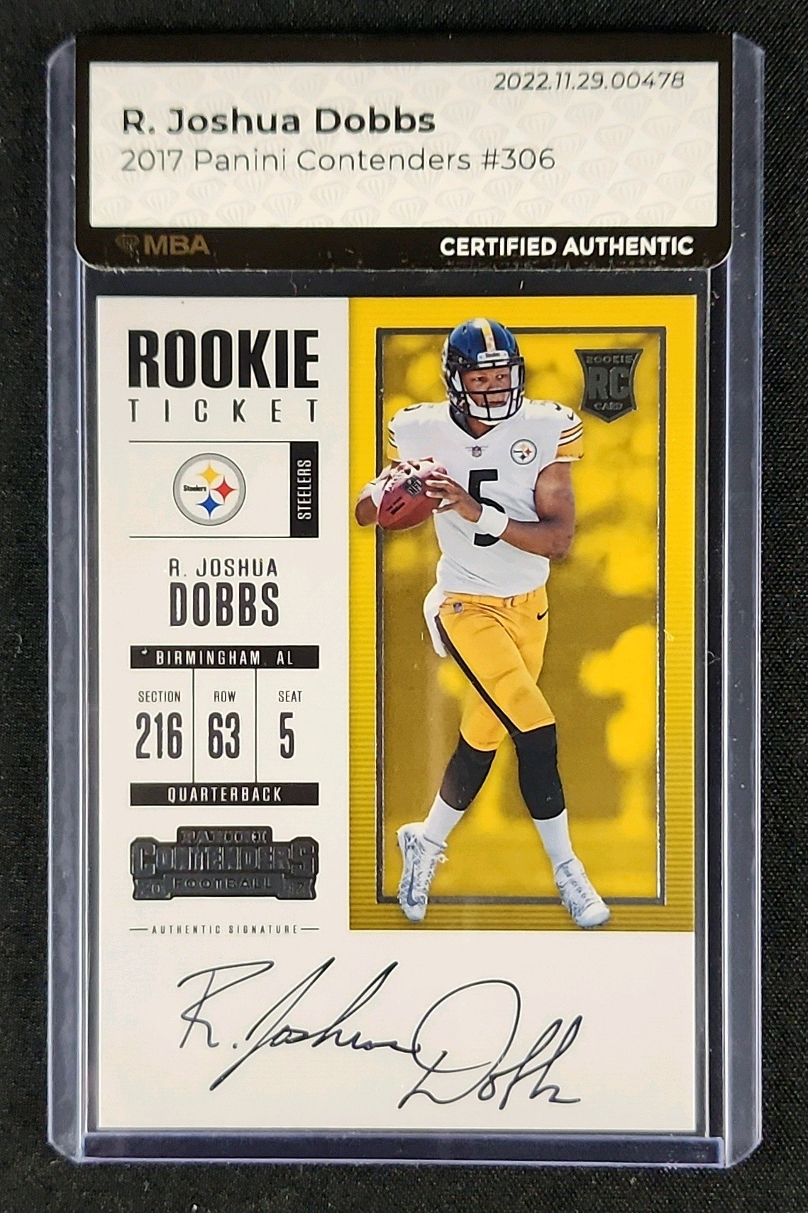 2017 Panini Contenders R. Joshua Dobbs ROOKIE AUTO #306 MBA AUTH