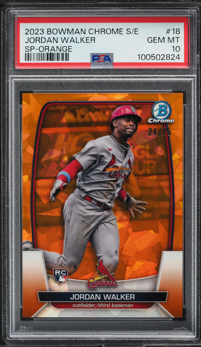 2023 Bowman Chrome Sapphire Orange Jordan Walker SP ROOKIE /75 #18 PSA 10 GEM