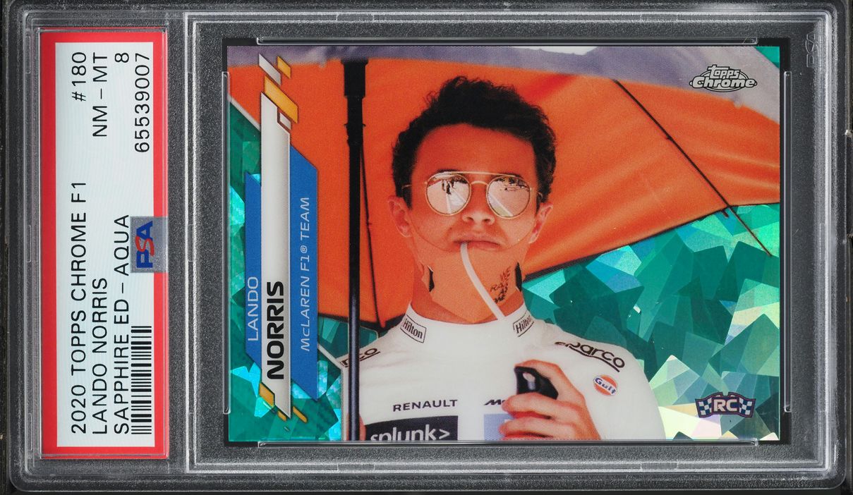 2020 Topps Chrome Formula 1 F1 Sapphire Aqua Lando Norris ROOKIE /99 #180 PSA 8