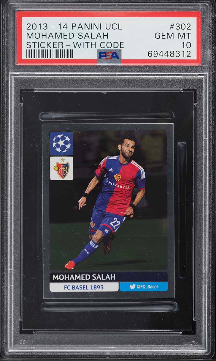 2013 Panini UCL Sticker-With Code Mohamed Salah ROOKIE #302 PSA 10 GEM