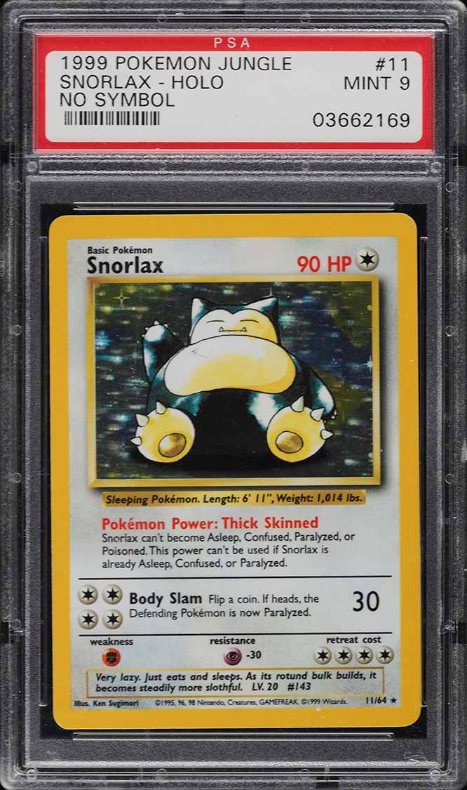 1999 Pokemon Jungle No Symbol Holo Snorlax #11 PSA 9 MINT