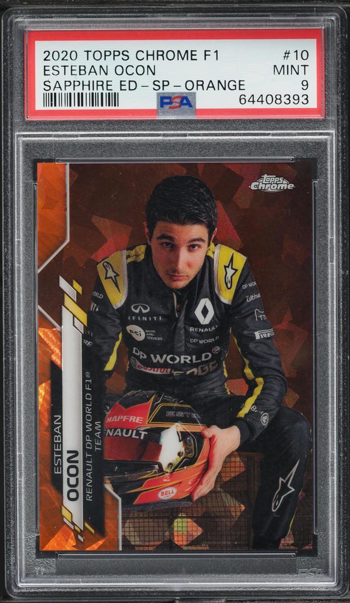 2020 Topps Chrome Formula 1 F1 Sapphire Orange Esteban Ocon SP /25 #10 PSA 9