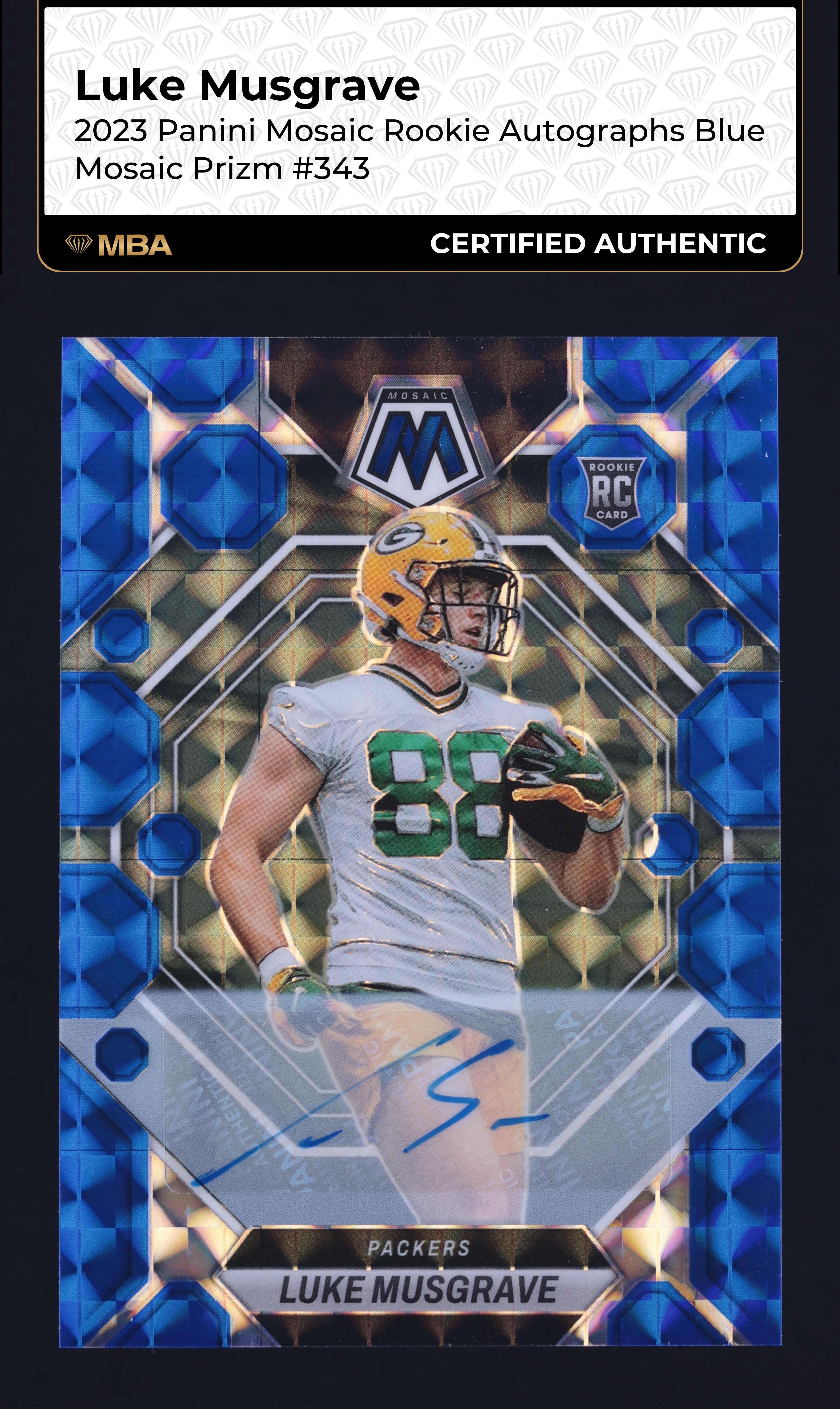 2023 Panini Mosaic Blue Prizm Luke Musgrave ROOKIE AUTO /99 #343 MBA AUTH