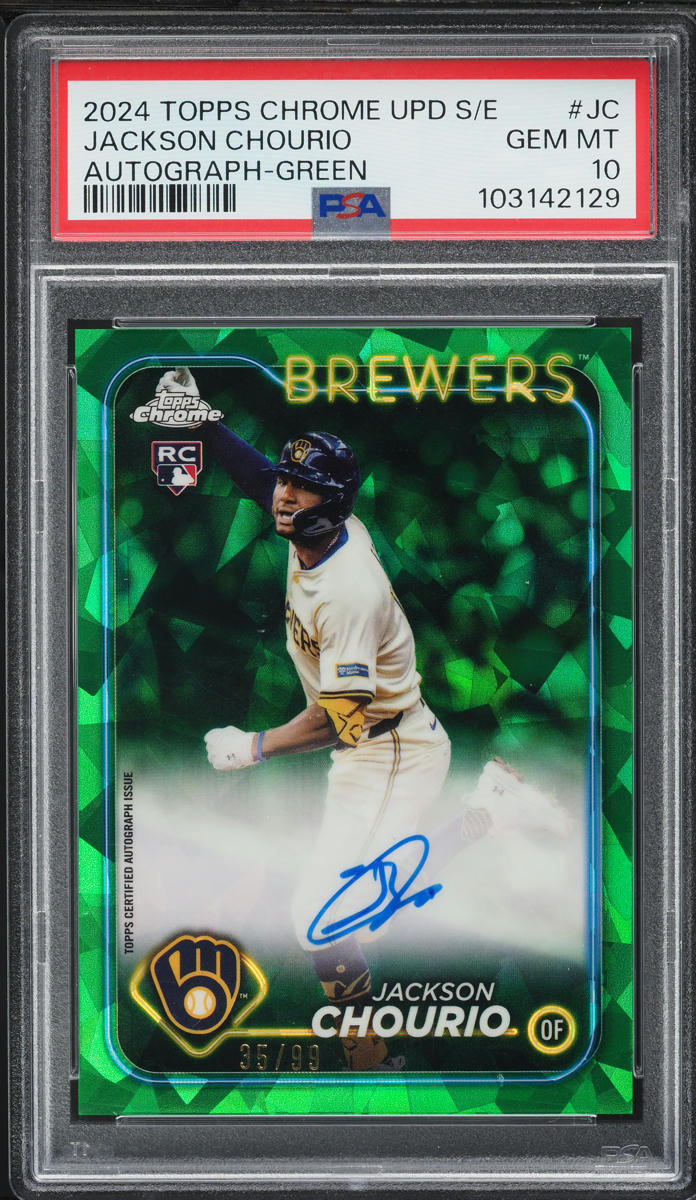 2024 Topps Chrome Sapphire Green Jackson Chourio ROOKIE AUTO /99 #USA-JC PSA 10