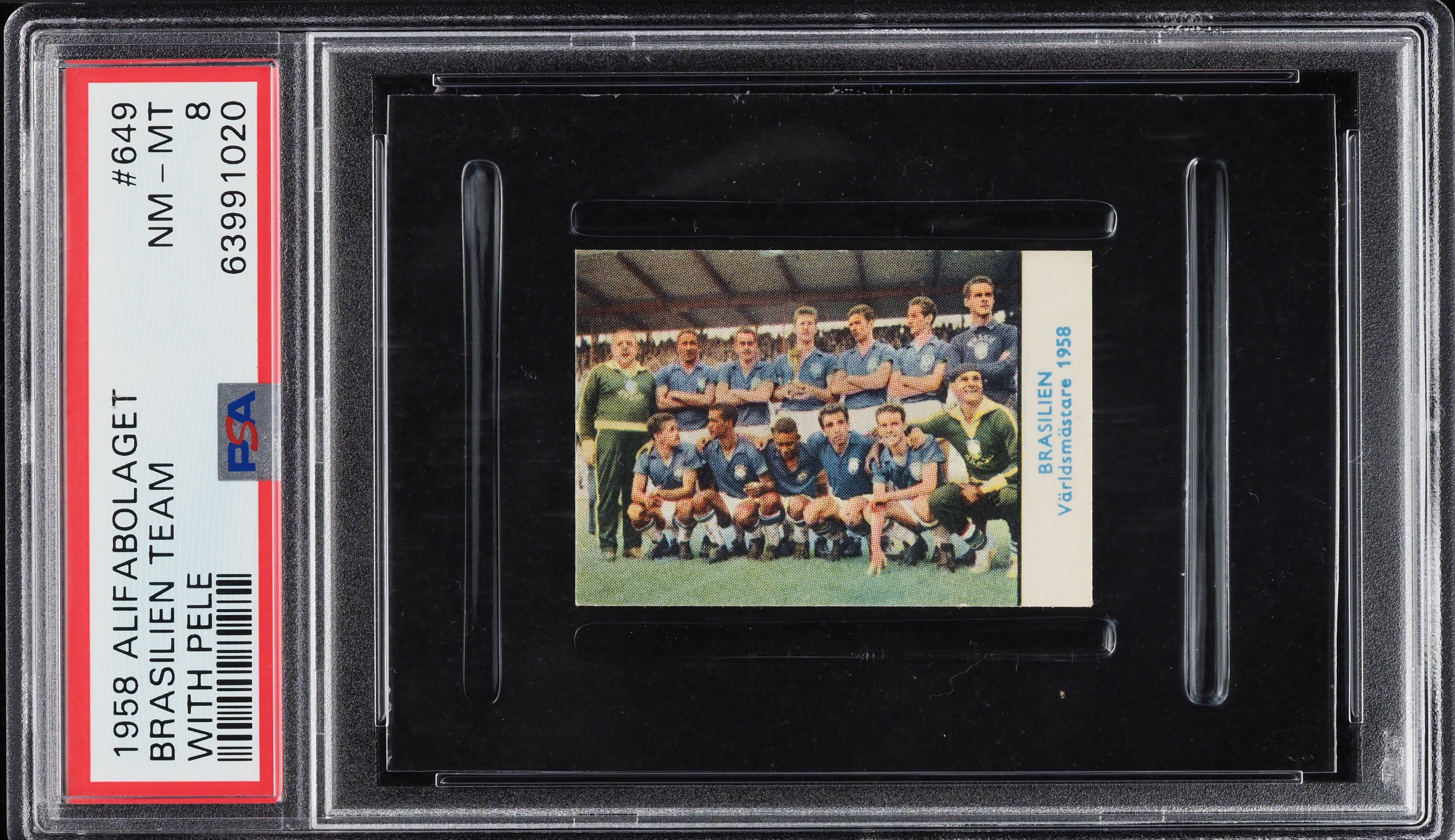 1958 Alifabolaget Soccer Brasilien Team Soccer w/ Pele ROOKIE #649 PSA 8 NM-MT