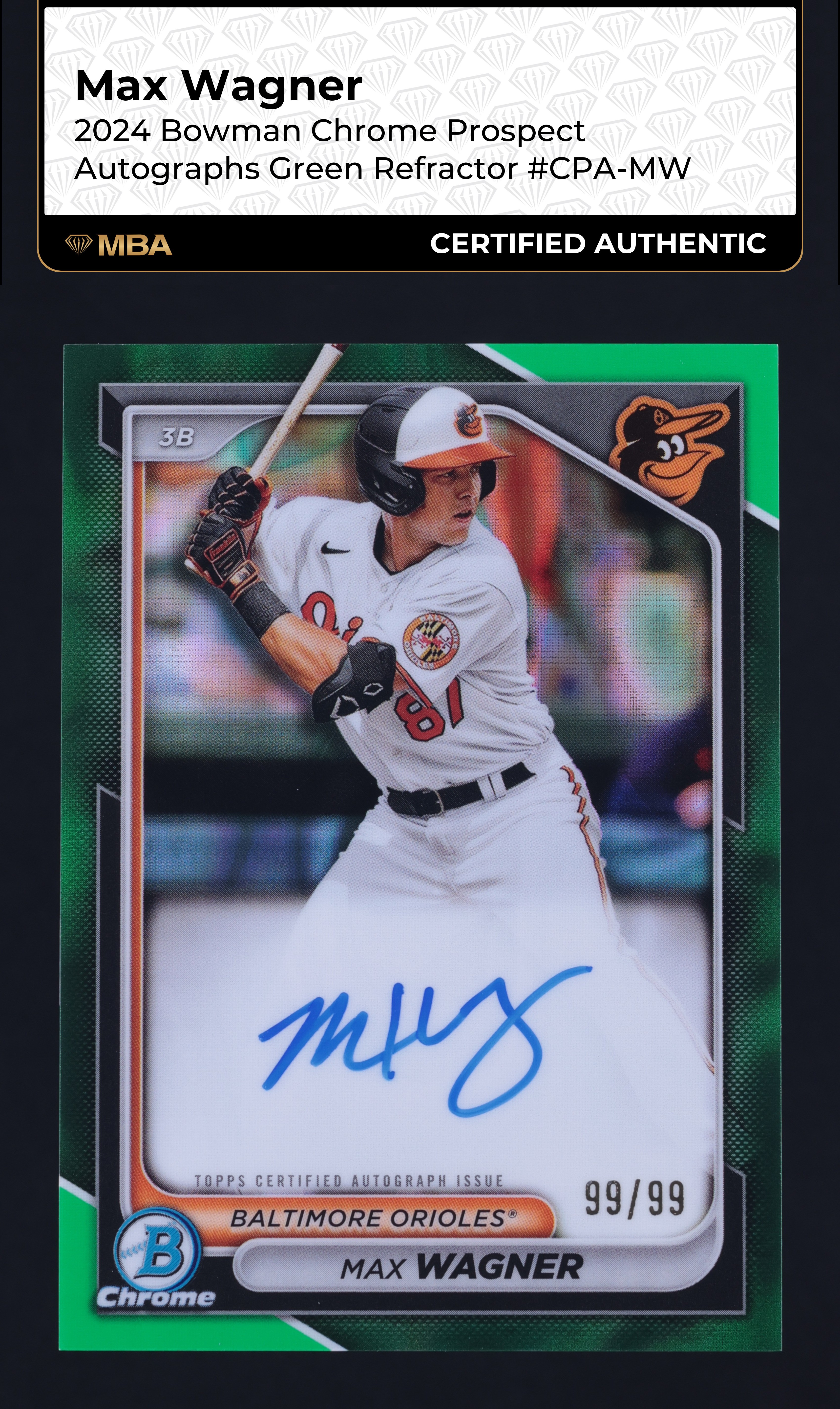 2024 Bowman Chrome Green Refractor Max Wagner ROOKIE AUTO 99/99 #CPA-MW MBA AUTH