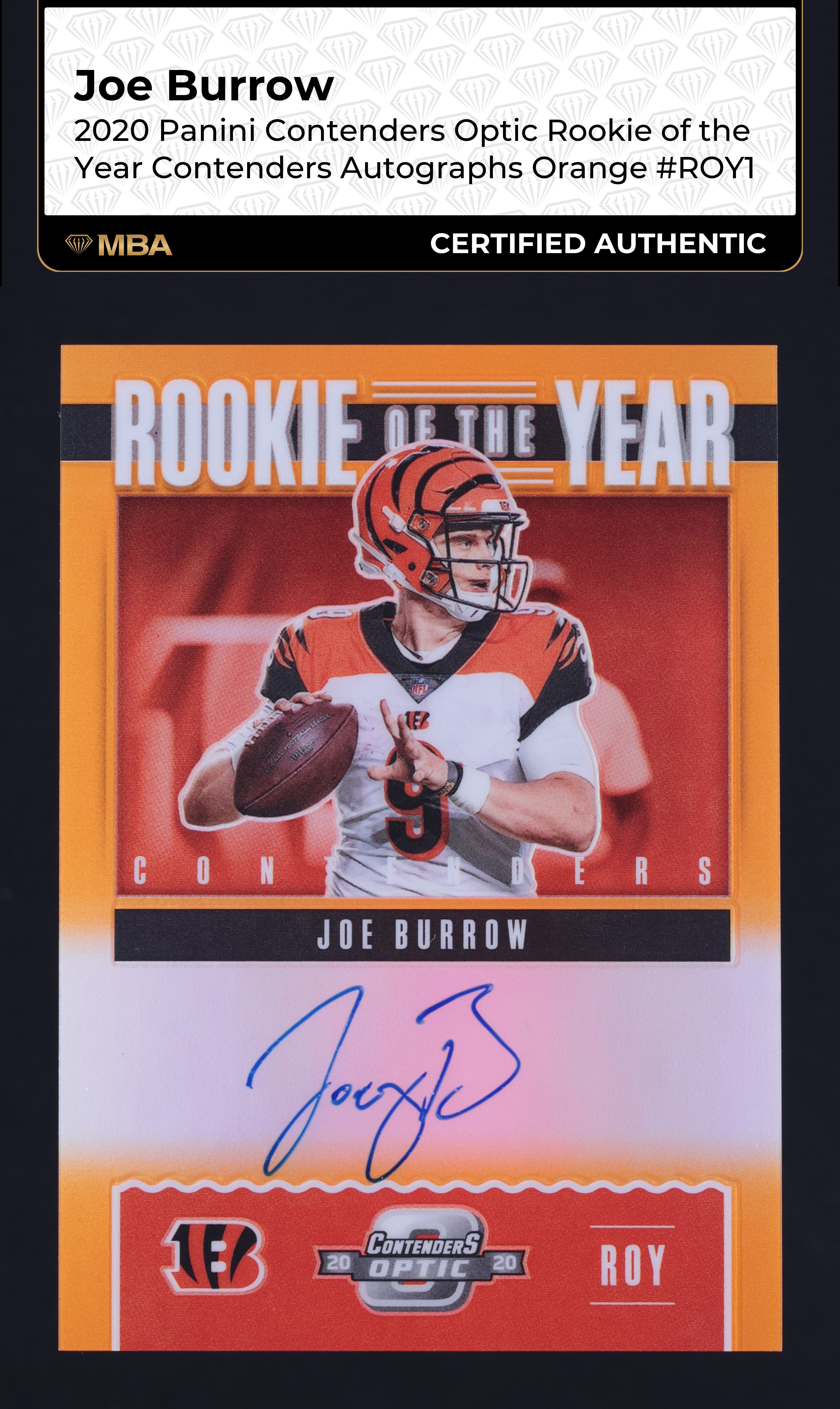 2020 Panini Contenders Optic ROY Orange Joe Burrow ROOKIE AUTO /50 MBA AUTH