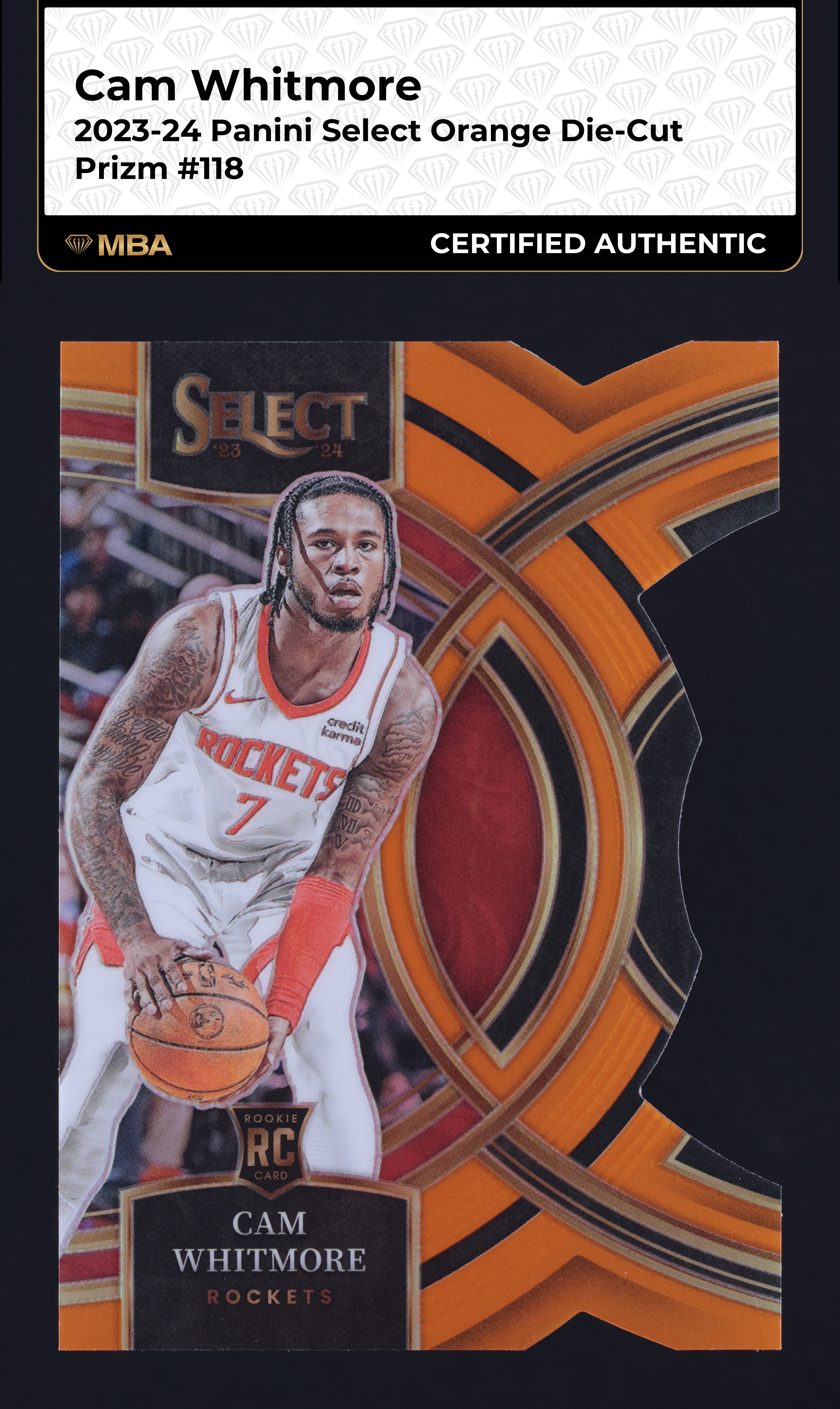 2023 Select Premier Level Orange Die-Cut Cam Whitmore ROOKIE /65 #118 MBA AUTH