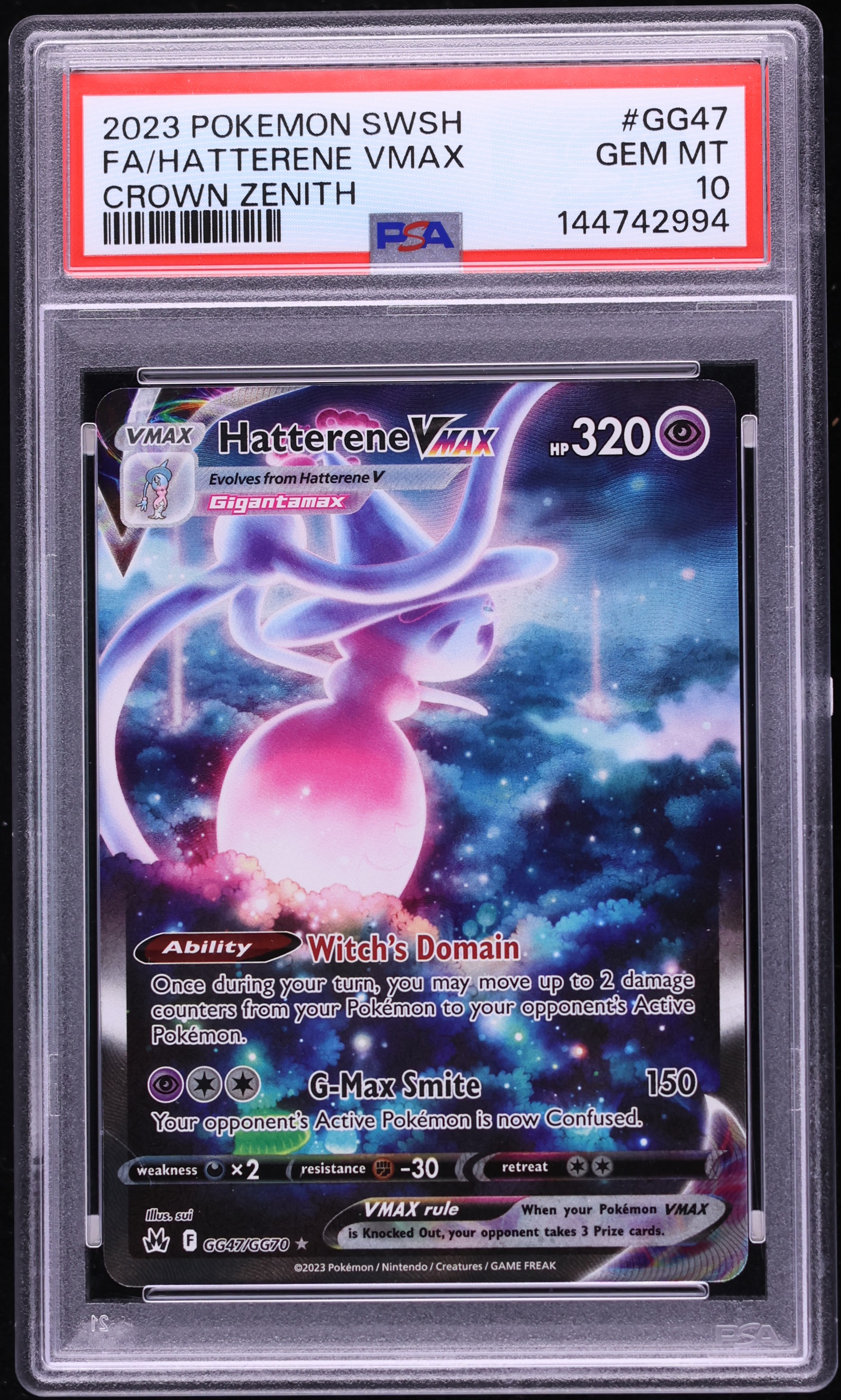 2023 Pokemon Sword & Shield Crown Zenith Full Art Hatterene VMAX #GG47 PSA 10 GEM MINT