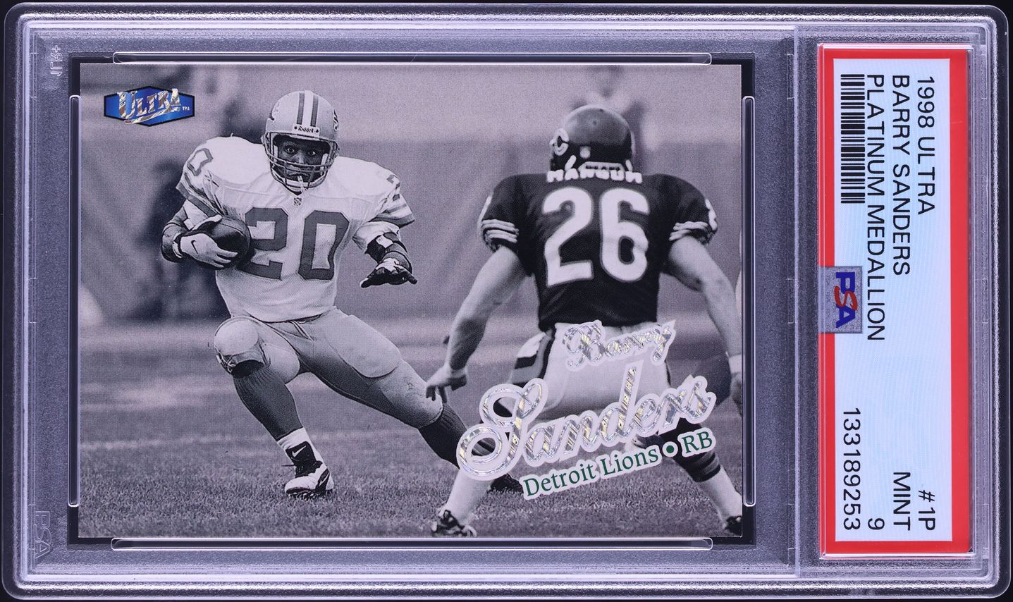 1998 Ultra Platinum Medallion Barry Sanders JERSEY # 20/98 #1P PSA 9 MINT