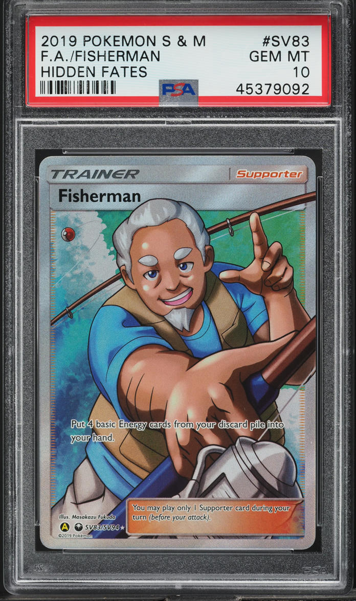 2019 Pokemon Sun & Moon Hidden Fates Full Art Fisherman #SV83 PSA 10 GEM MINT