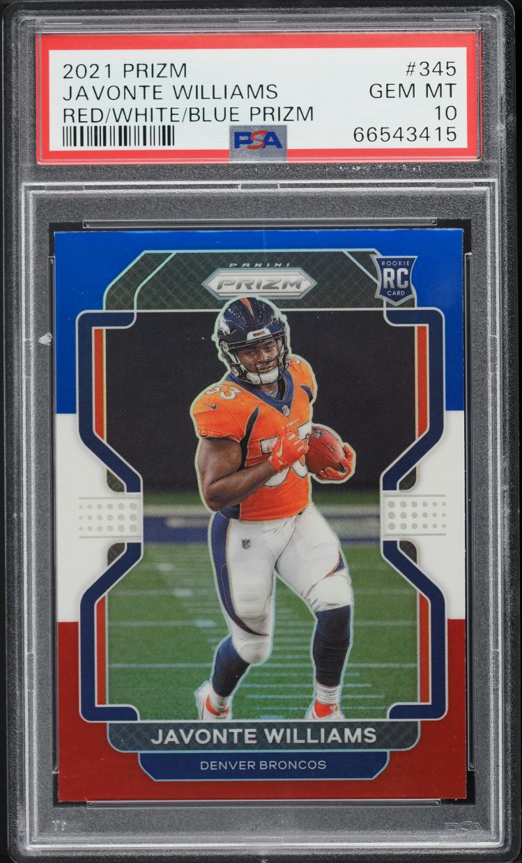 2021 Panini Prizm Red White Blue Javonte Williams ROOKIE #345 PSA 10 GEM MINT