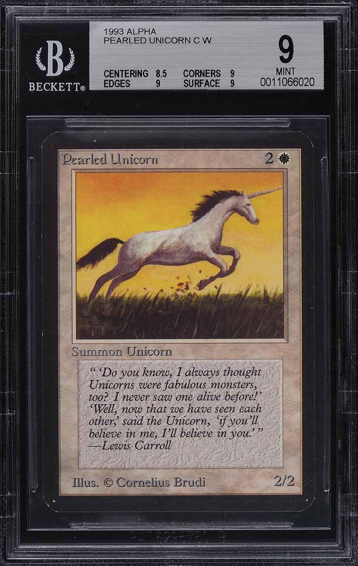 1993 Magic The Gathering MTG Alpha Pearled Unicorn C W BGS 9 MINT