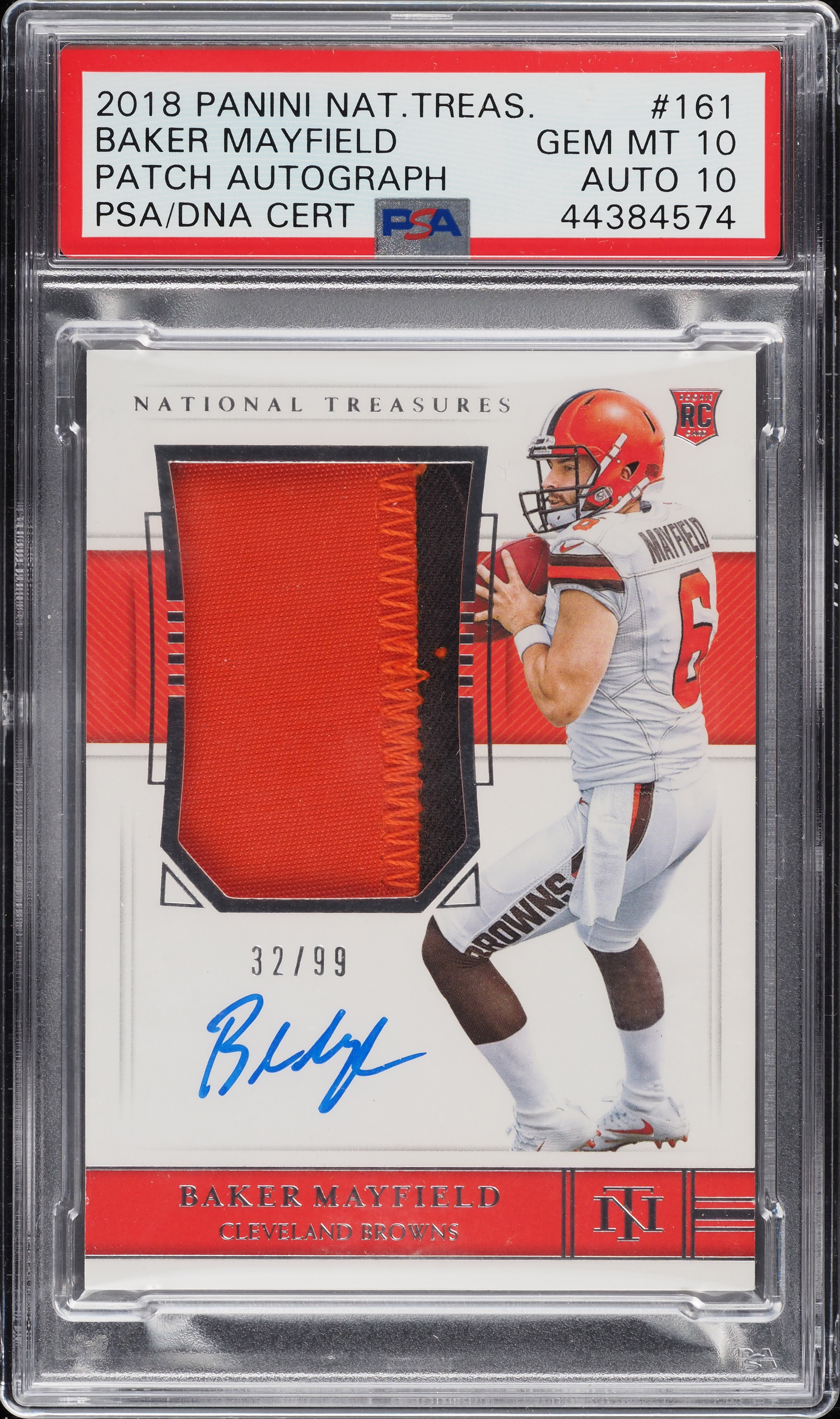 2018 National Treasures Baker Mayfield ROOKIE PATCH AUTO DNA 10 /99 #161 PSA 10