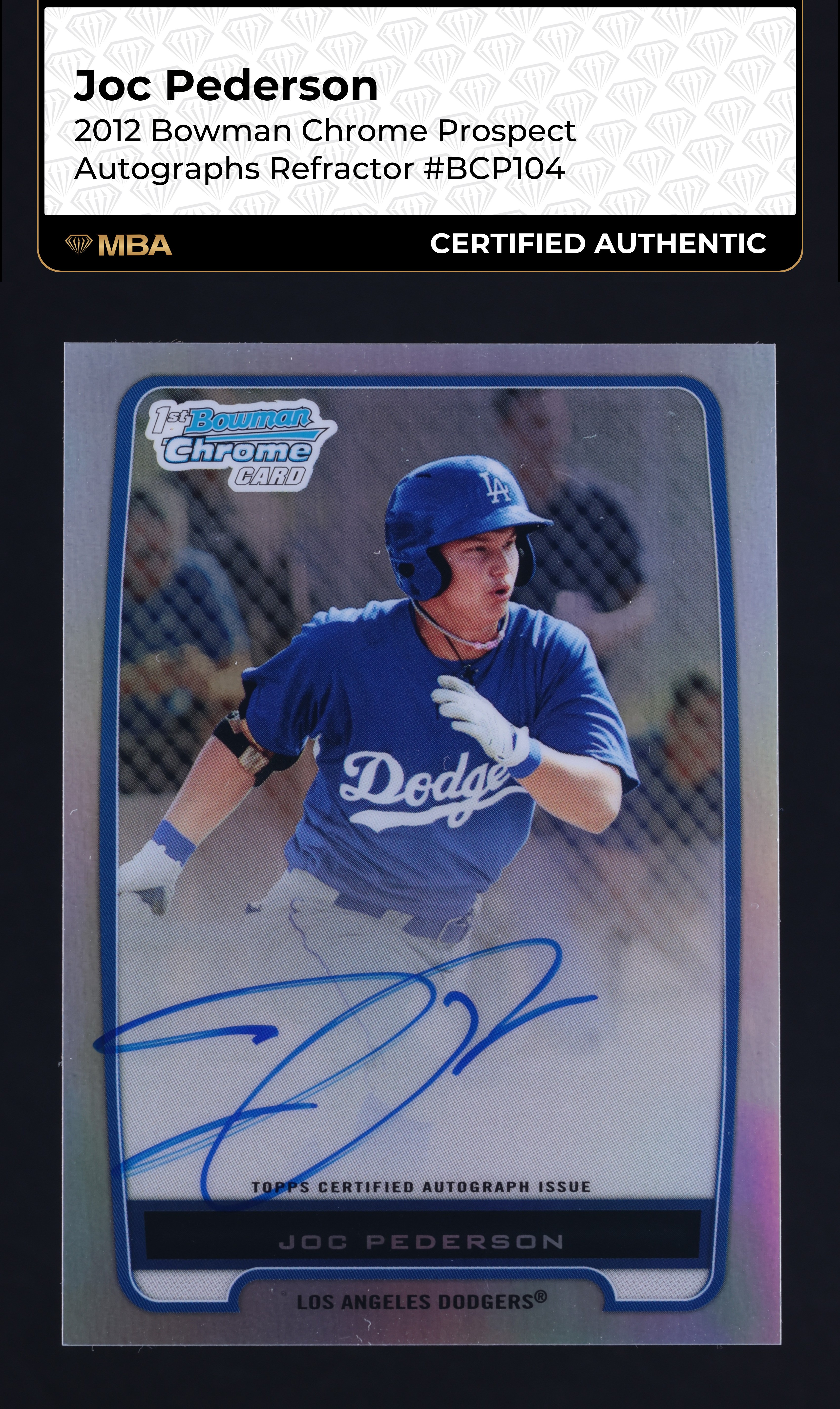 2012 Bowman Chrome Refractor Joc Pederson ROOKIE AUTO /500 #BCP104 MBA AUTH