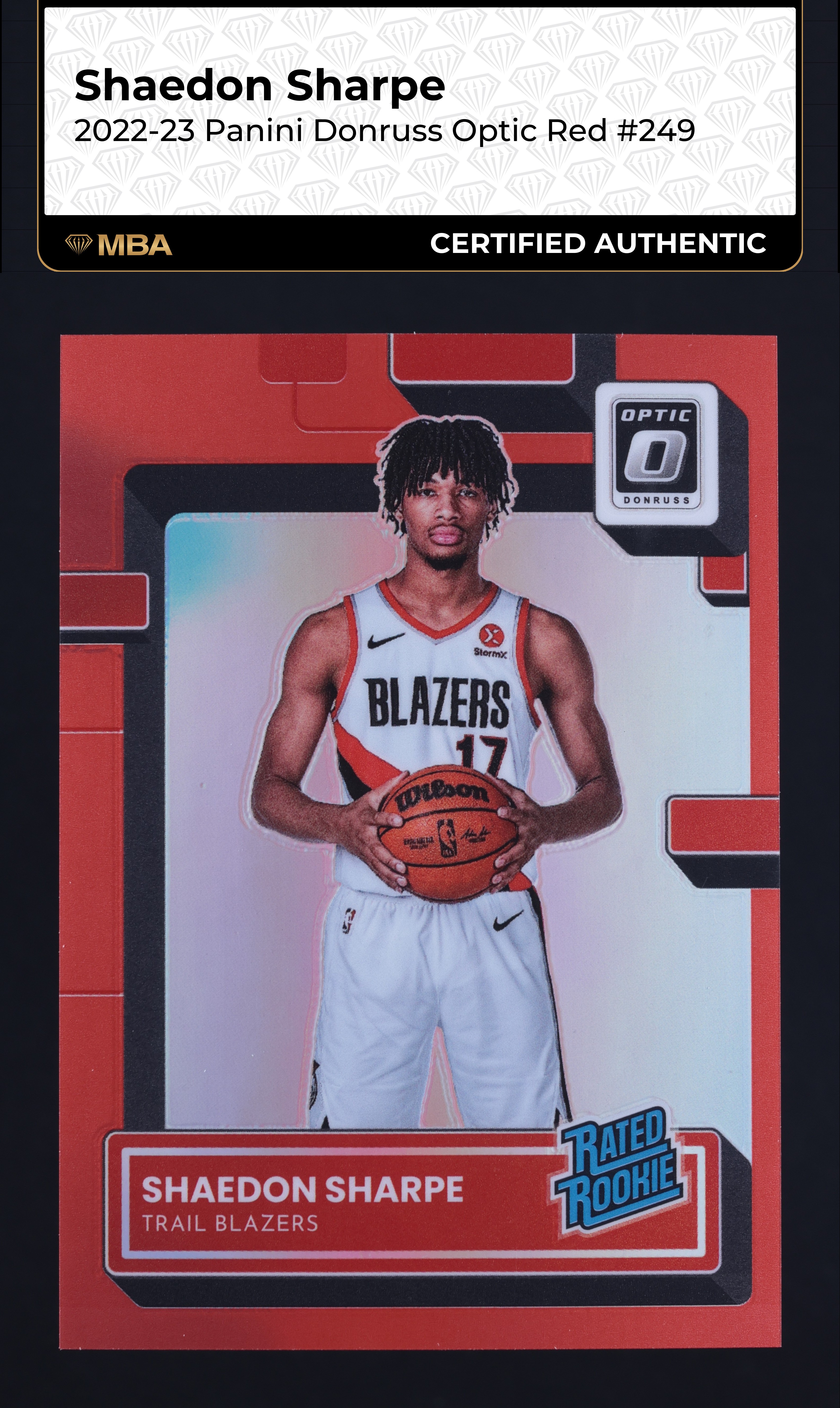 2022 Donruss Optic Red Shaedon Sharpe ROOKIE /99 #249 MBA AUTH