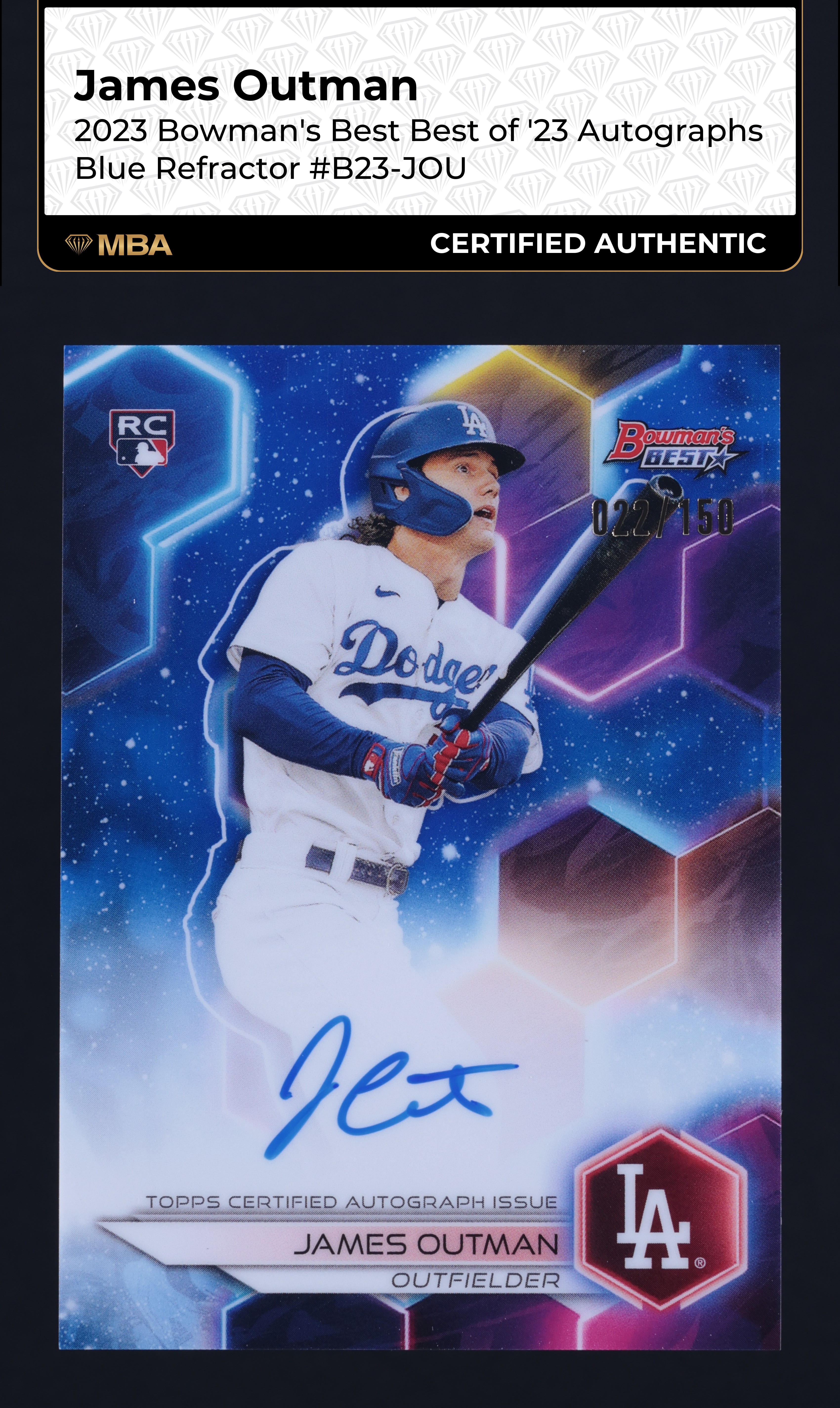 2023 Bowman's Best Of '23 Blue Refractor James Outman ROOKIE AUTO /150 MBA AUTH