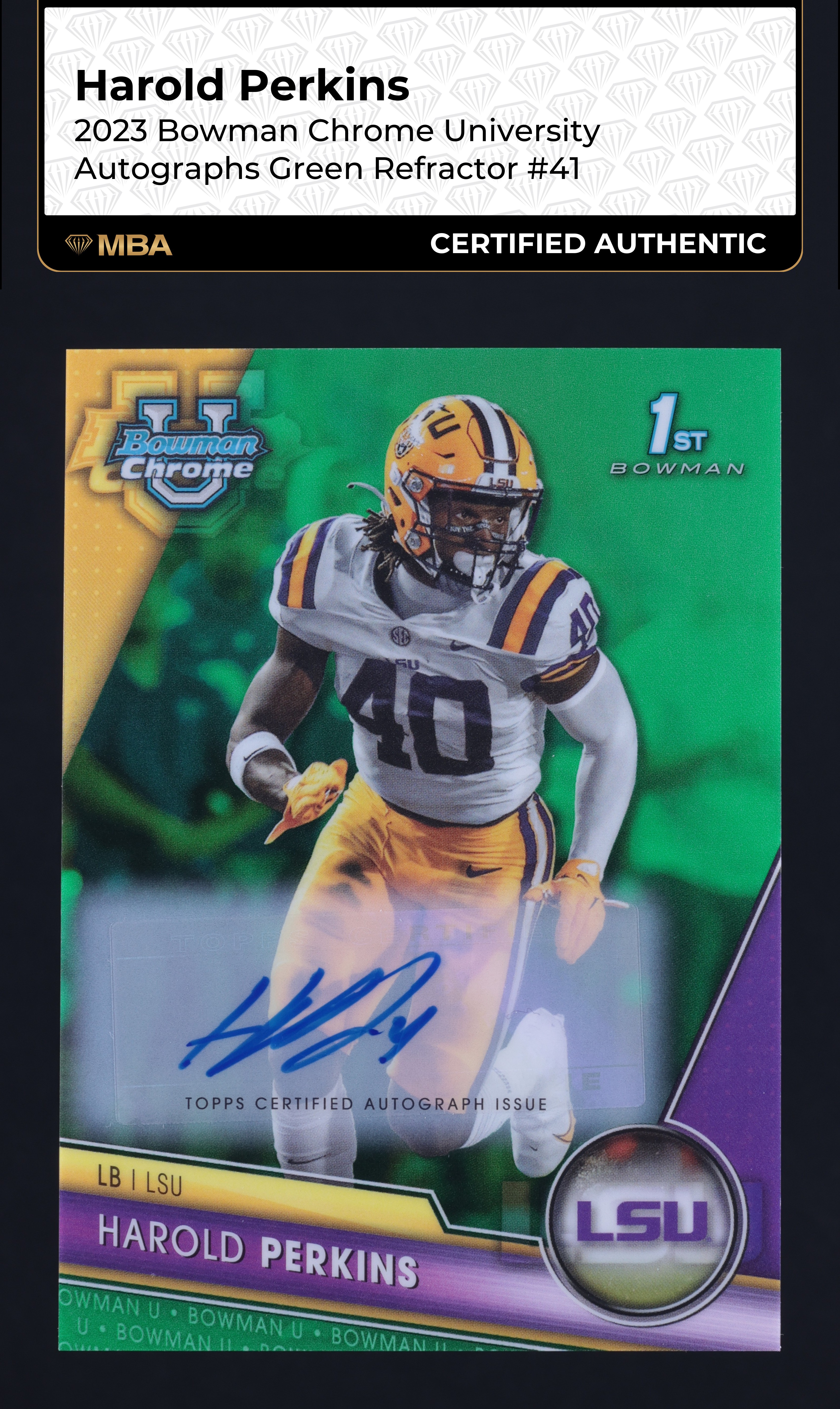 2023 Bowman Chrome U Green Refractor Harold Perkins ROOKIE AUTO /99 #41 MBA AUTH