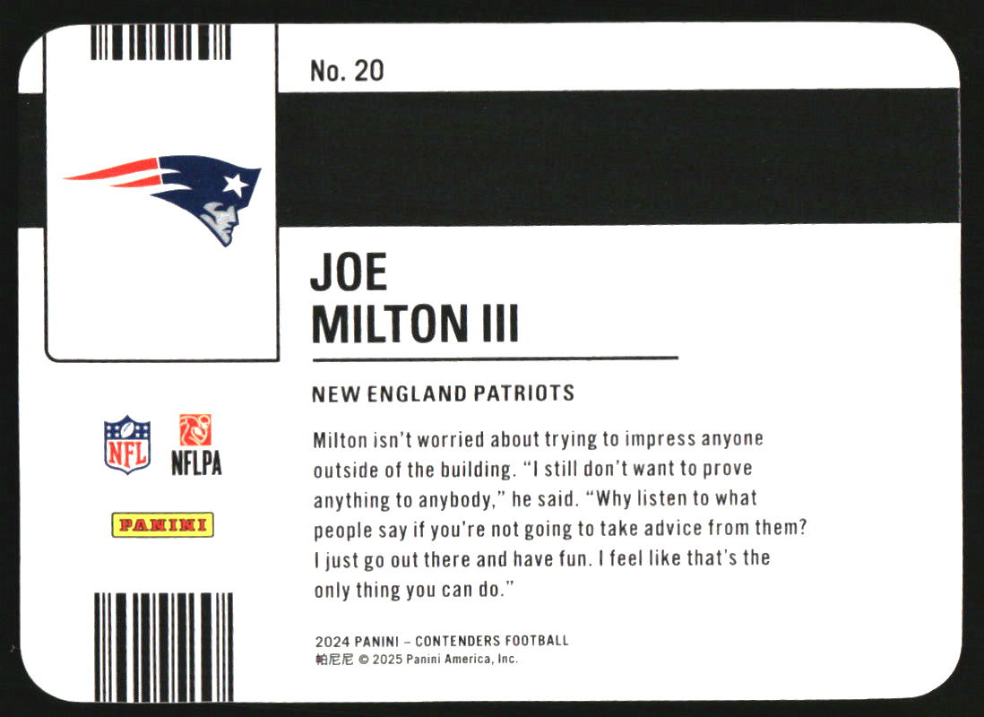2024 Panini Contenders Permit to Dominate #20 Joe Milton III RC
