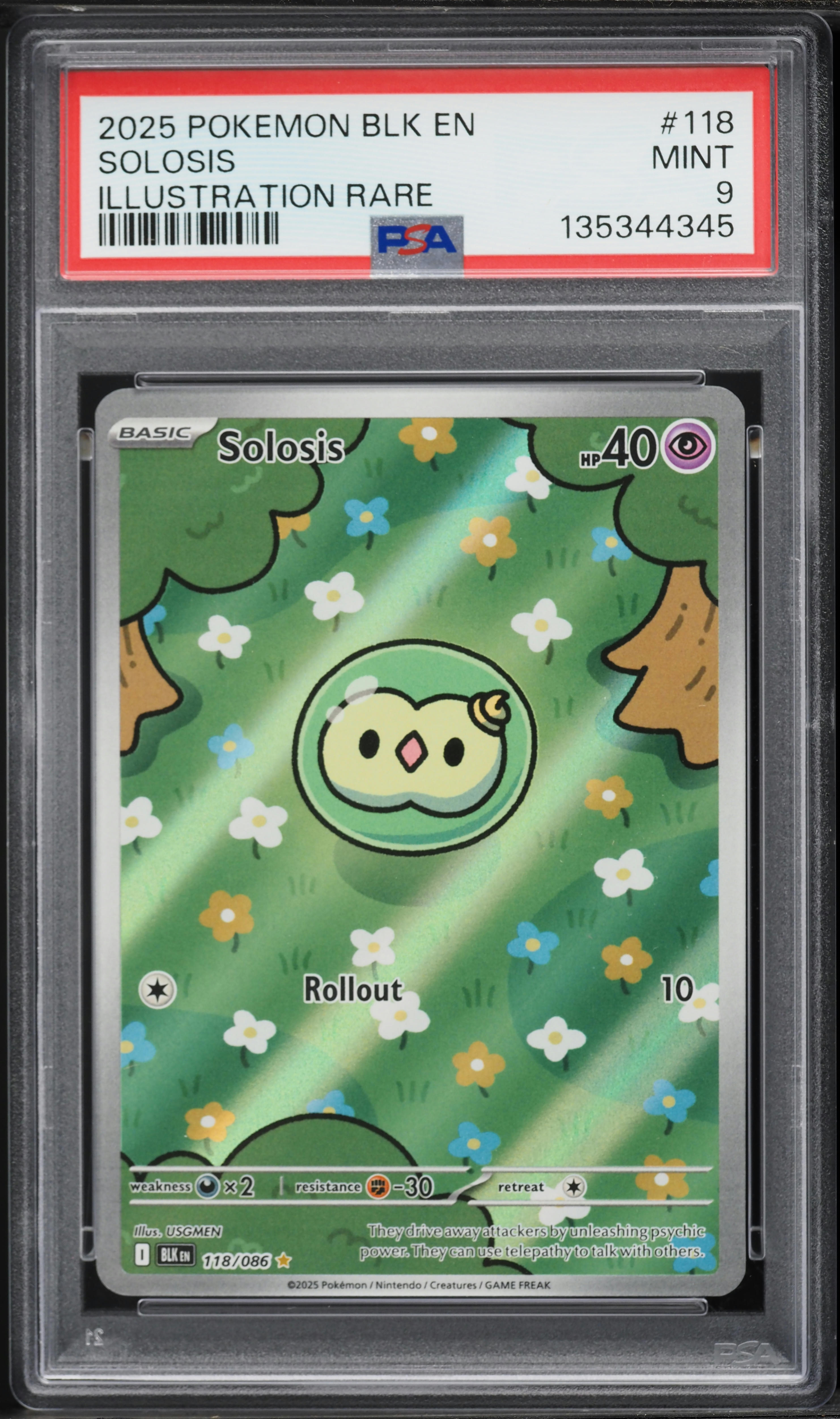 2025 Pokemon Scarlet & Violet Black Bolt IR Solosis #118 PSA 9 MINT