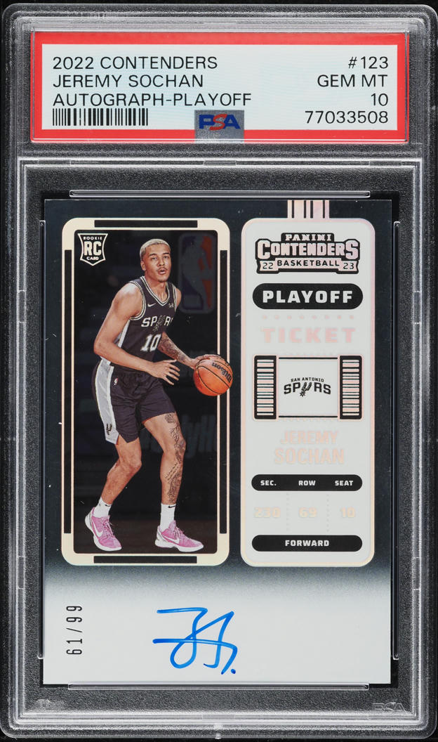 2022 Panini Contenders Playoff Jeremy Sochan RC AUTO /99 #123 PSA 10 GEM MINT