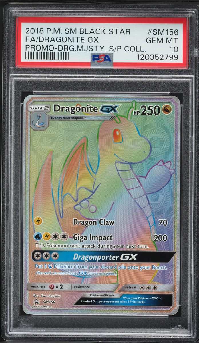 2018 Pokemon SM Promo Dragon Majesty Rainbow Rare Dragonite GX #SM156 PSA 10 GEM