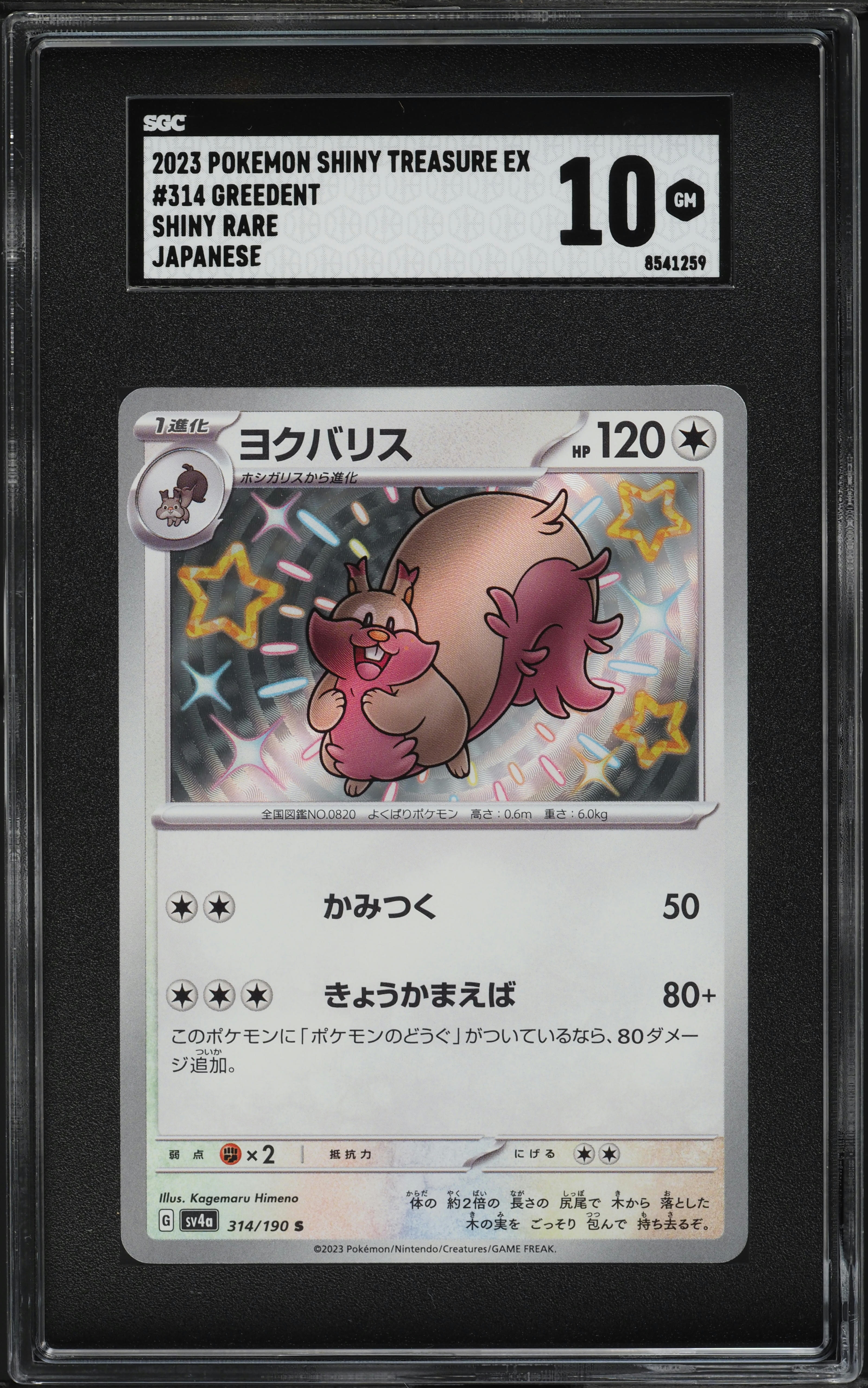 2023 Pokemon Japanese SV Shiny Treasure EX Shiny Greedent #314 SGC 10 GEM MINT