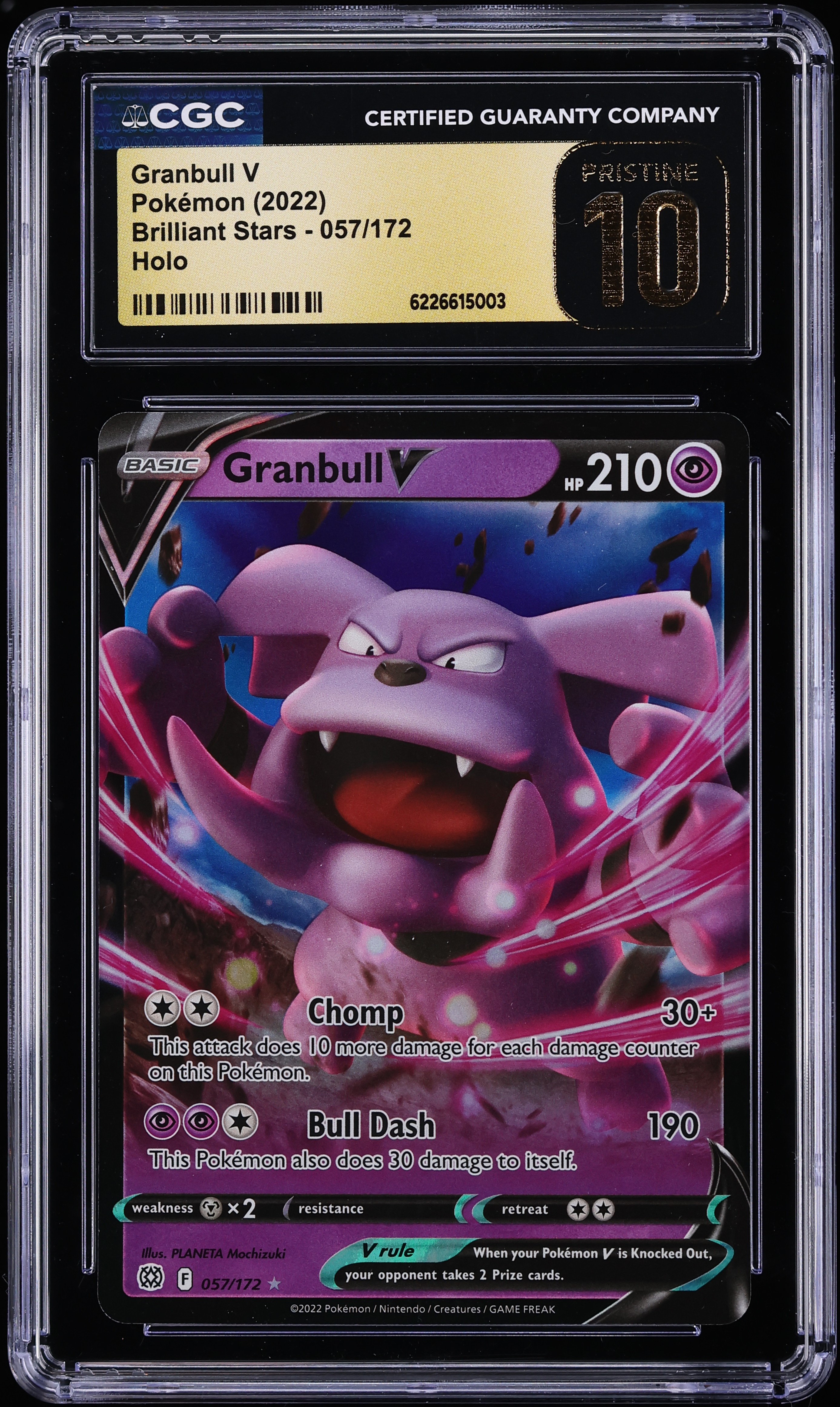 2022 Pokemon Sword & Shield Brilliant Stars Holo Granbull V #57 CGC 10 PRISTINE