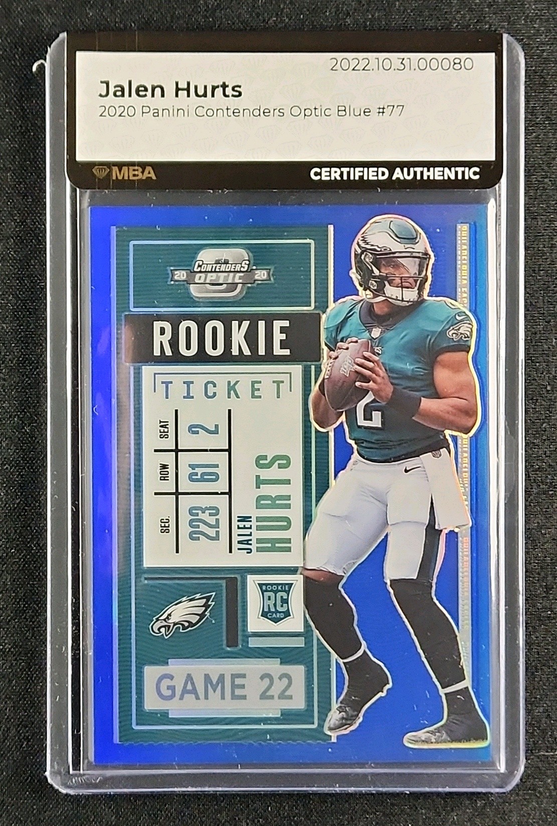 2020 Panini Contenders Optic Blue Jalen Hurts ROOKIE /99 #77 MBA AUTH