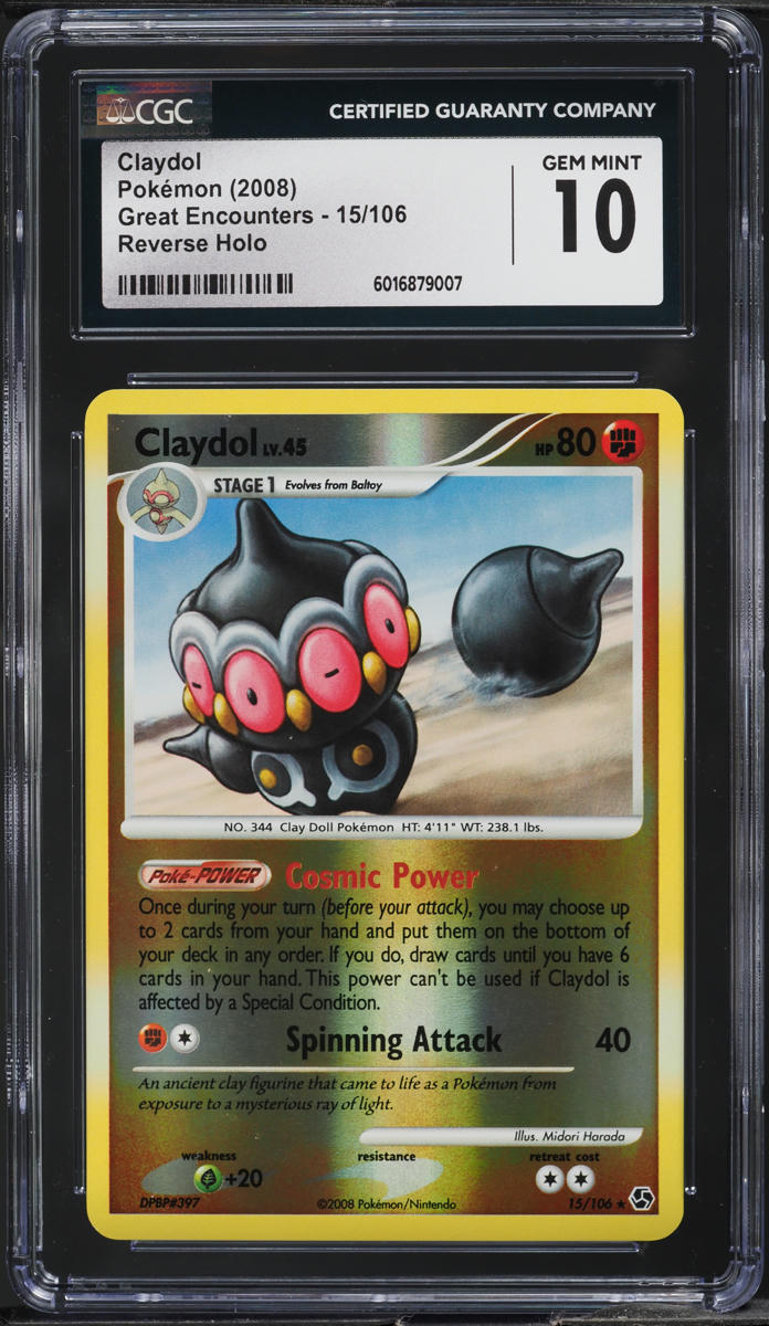 2008 Pokemon DP Great Encounters Reverse Holo Claydol #15 CGC 10 GEM MINT