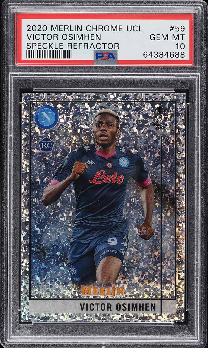 2020 Topps Merlin Chrome UEFA Speckle Refractor Victor Osimhen RC /150 PSA 10