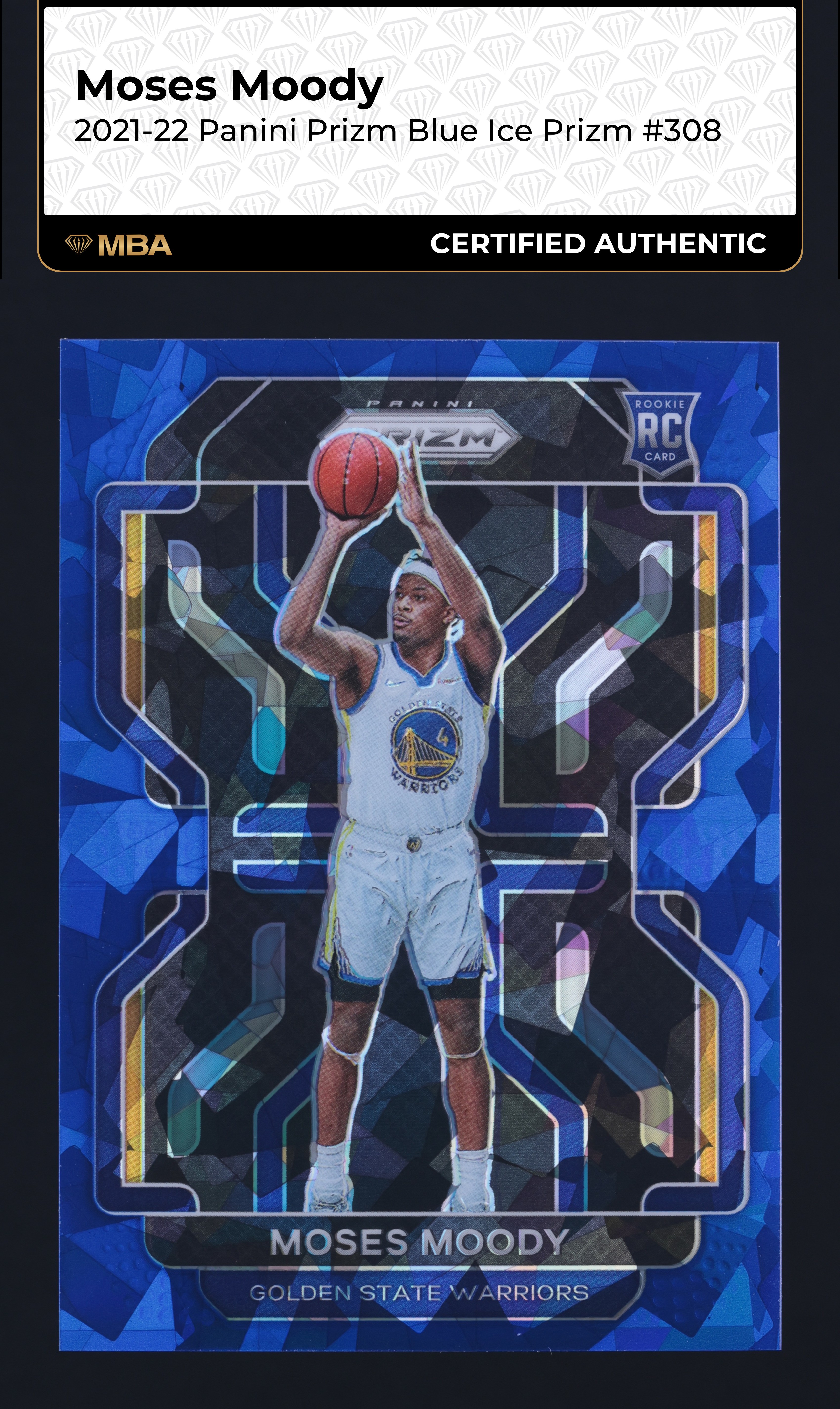 2021 Panini Prizm Blue Ice Moses Moody ROOKIE /125 #308 MBA AUTH
