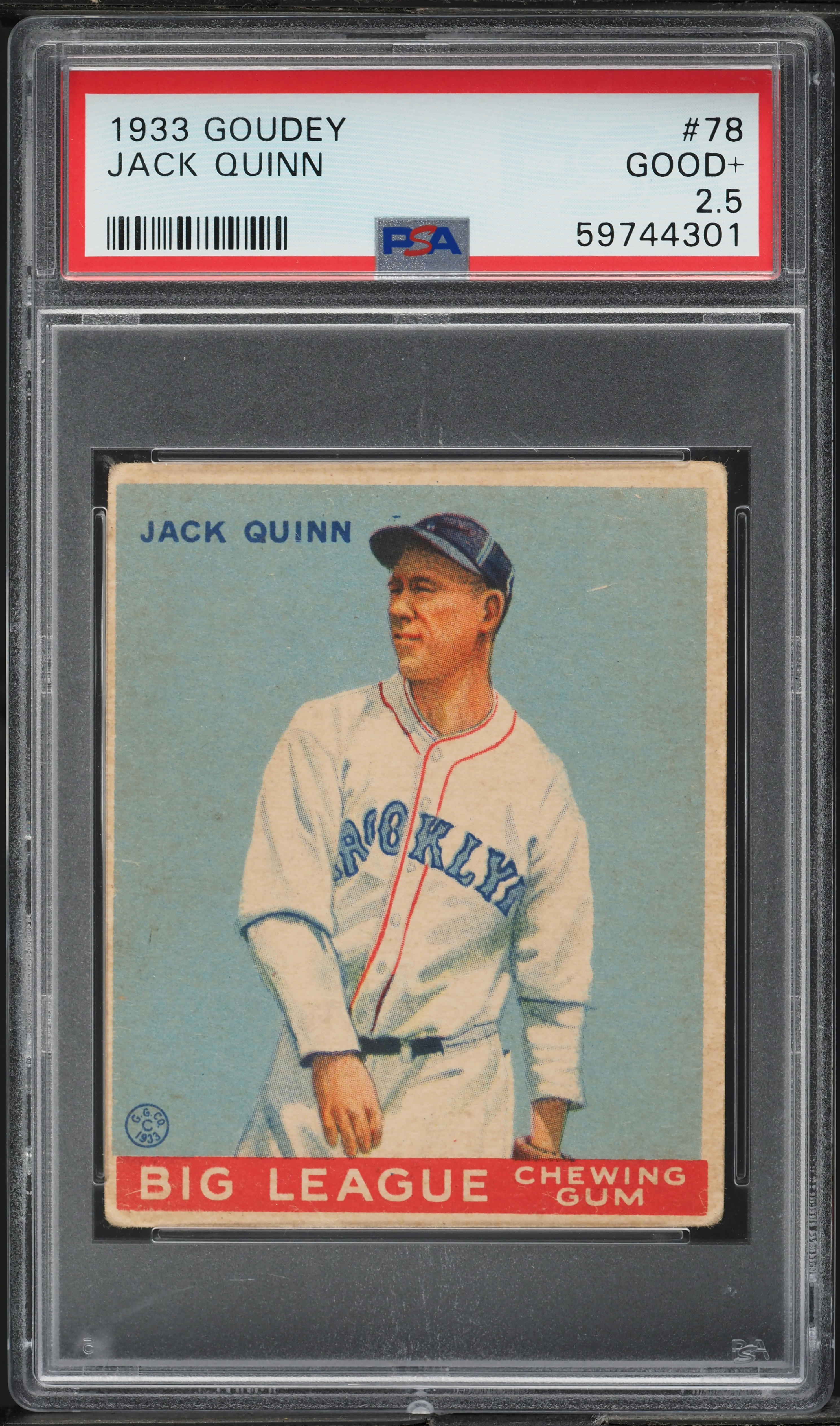1933 Goudey Jack Quinn #78 PSA 2.5 GD+