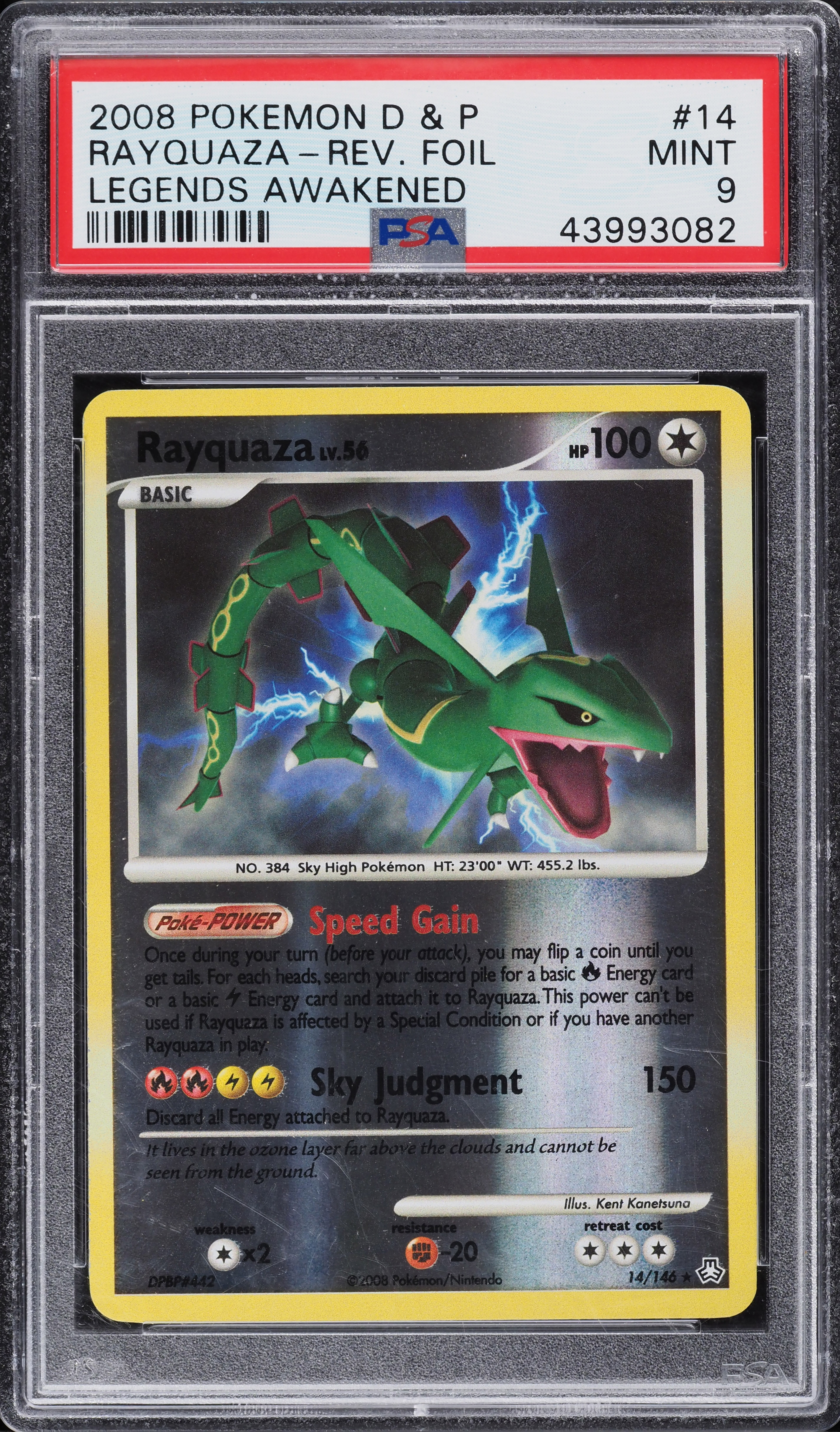 2008 Pokemon Diamond & Pearl Legends Awakened Reverse Holo Rayquaza #14 PSA 9 MINT