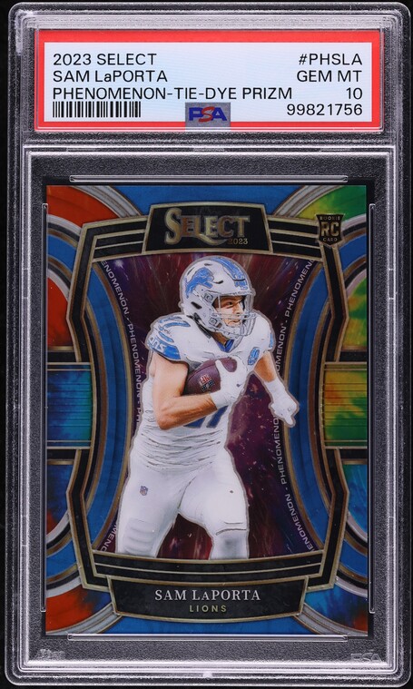 2023 Select Phenomenon Tie Dye Prizm Sam Laporta ROOKIE /25 #PH-SLA PSA 10 GEM