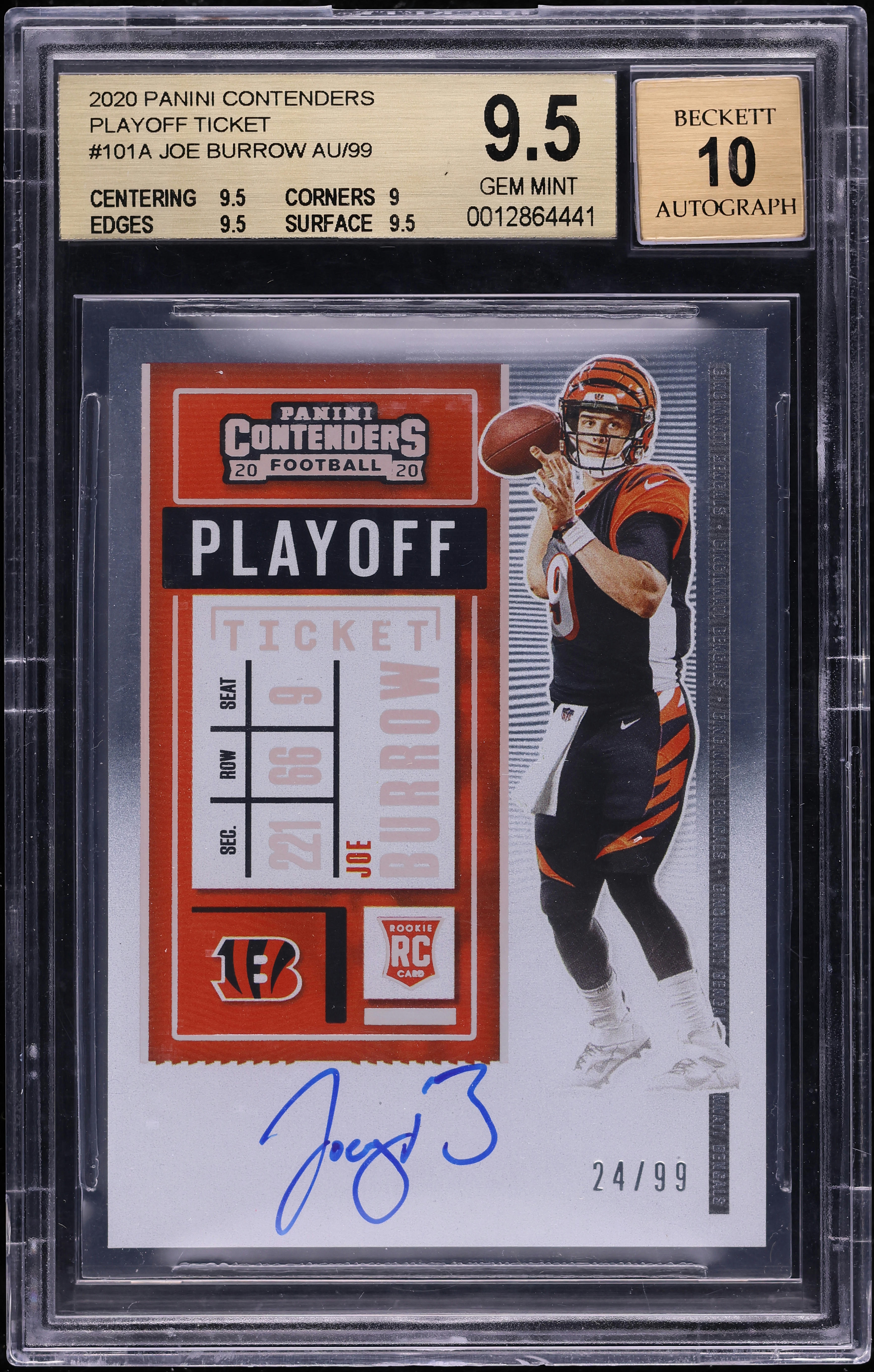 2020 Panini Contenders Playoff Joe Burrow ROOKIE AUTO /99 BGS 9.5 GEM MINT