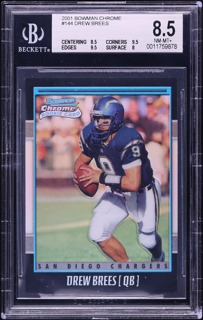 2001 Bowman Chrome Refractor Drew Brees ROOKIE /1999 #144 BGS 8.5 NM-MT+